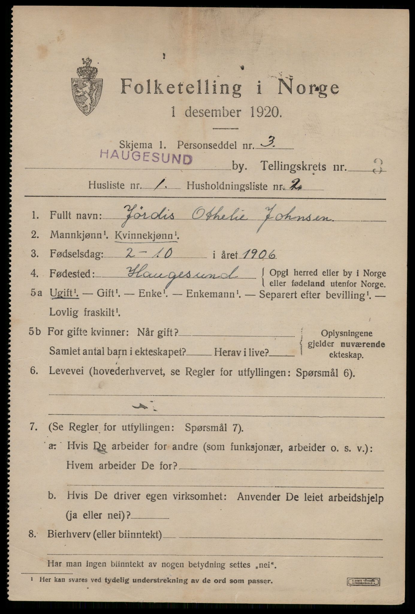 SAST, 1920 census for Haugesund, 1920, p. 14361