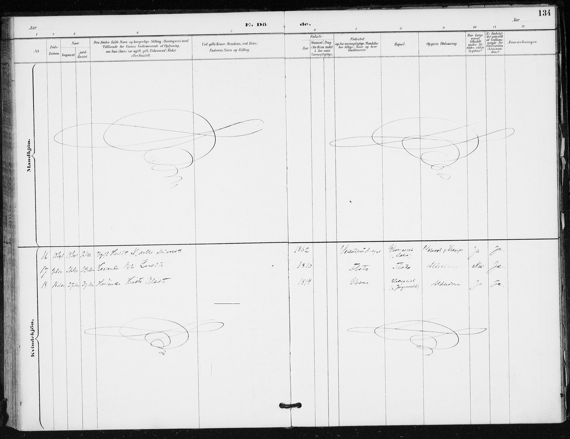 Krødsherad kirkebøker, AV/SAKO-A-19/F/Fa/L0006: Parish register (official) no. 6, 1889-1899, p. 134