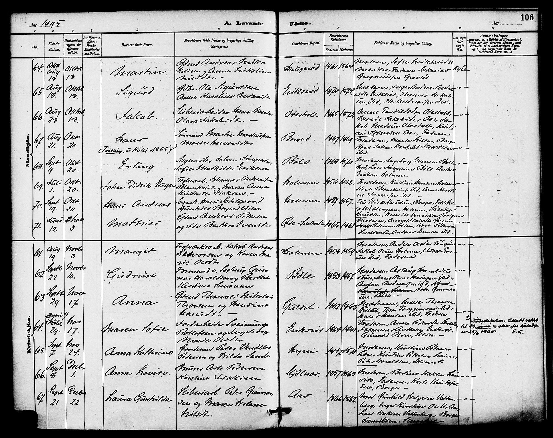 Gjerpen kirkebøker, AV/SAKO-A-265/F/Fa/L0010: Parish register (official) no. I 10, 1886-1895, p. 106