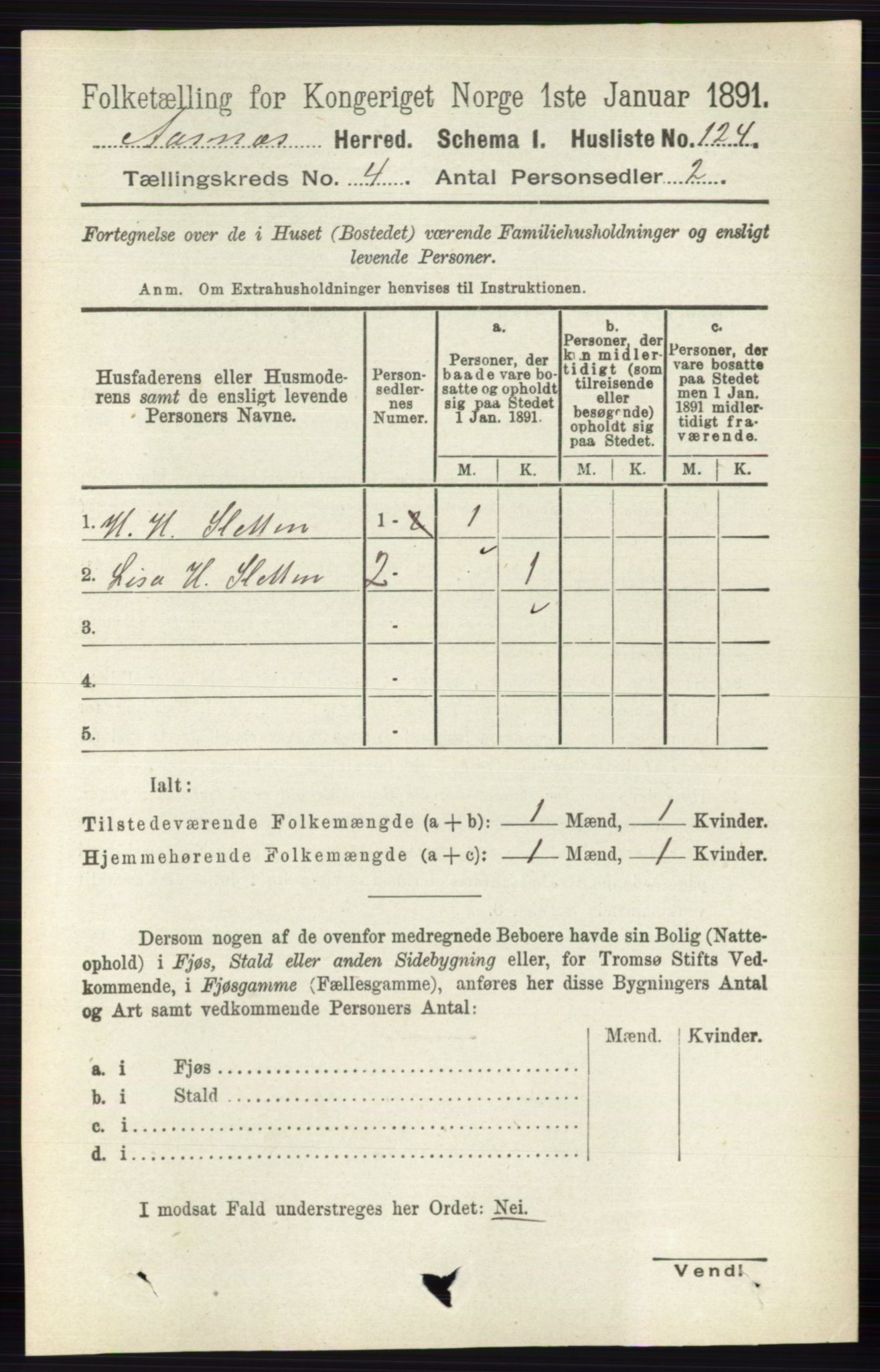 RA, 1891 census for 0425 Åsnes, 1891, p. 1666