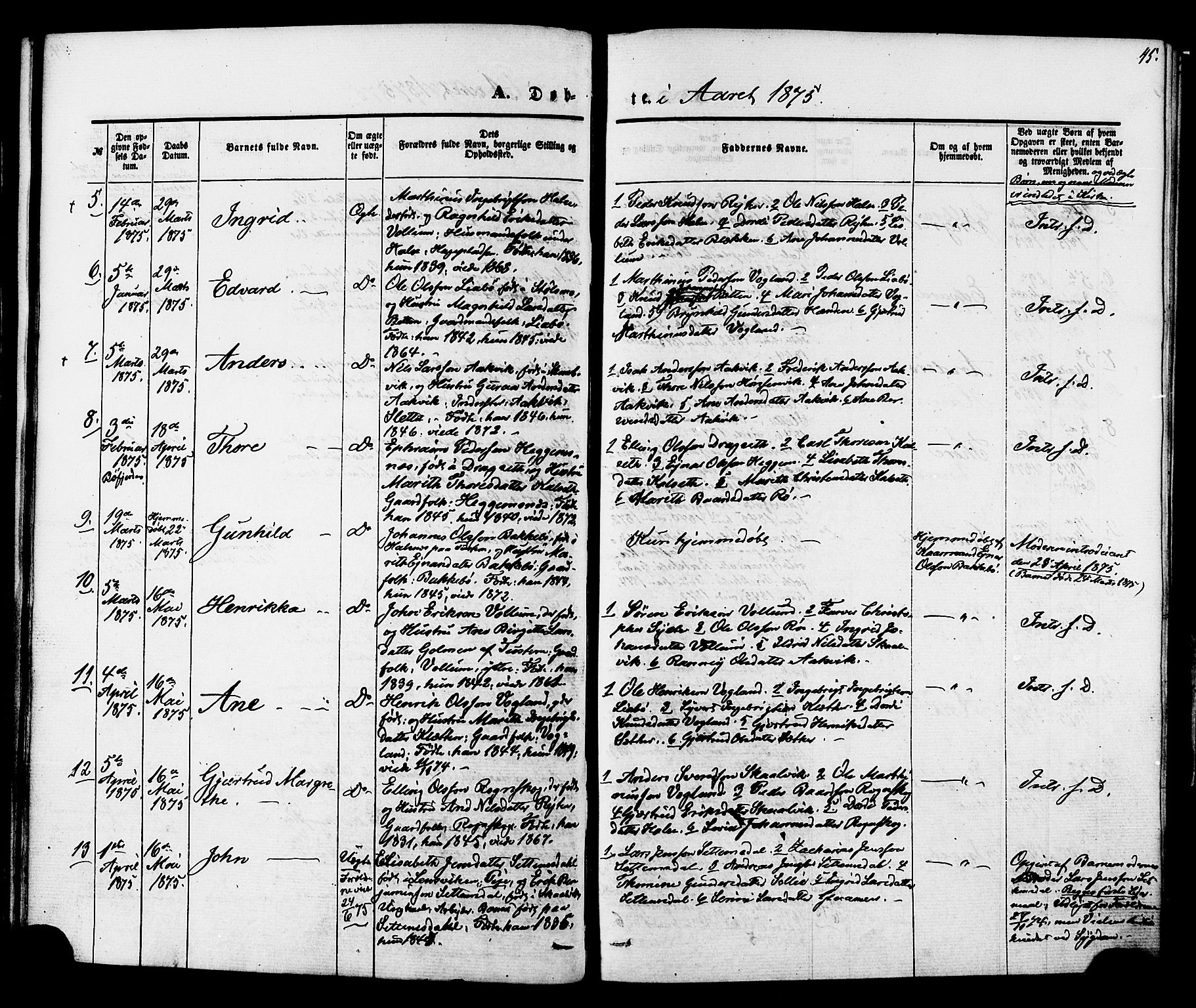 Ministerialprotokoller, klokkerbøker og fødselsregistre - Møre og Romsdal, AV/SAT-A-1454/576/L0884: Parish register (official) no. 576A02, 1865-1879, p. 45