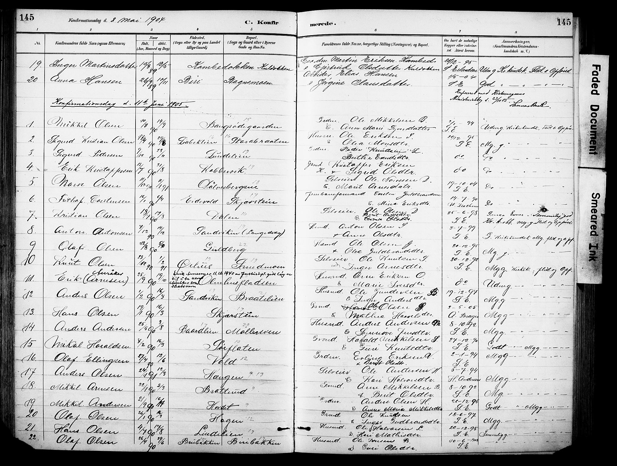Sør-Aurdal prestekontor, SAH/PREST-128/H/Ha/Haa/L0009: Parish register (official) no. 9, 1886-1906, p. 145