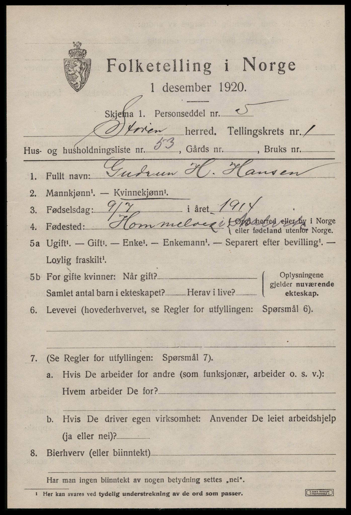 SAT, 1920 census for Støren, 1920, p. 1424