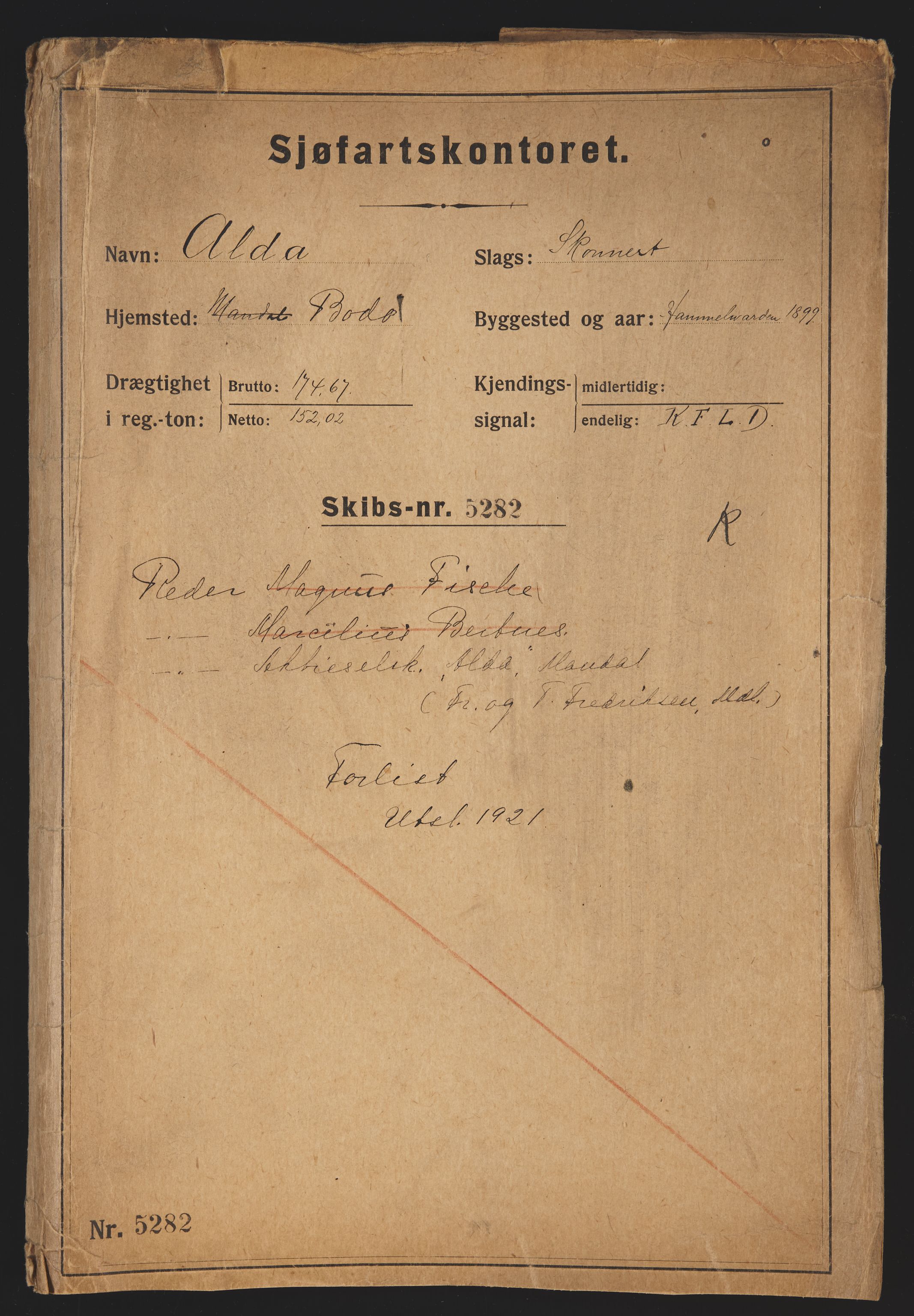 Sjøfartsdirektoratet med forløpere, skipsmapper slettede skip, RA/S-4998/F/Fa/L0018: --, 1877-1921, p. 383