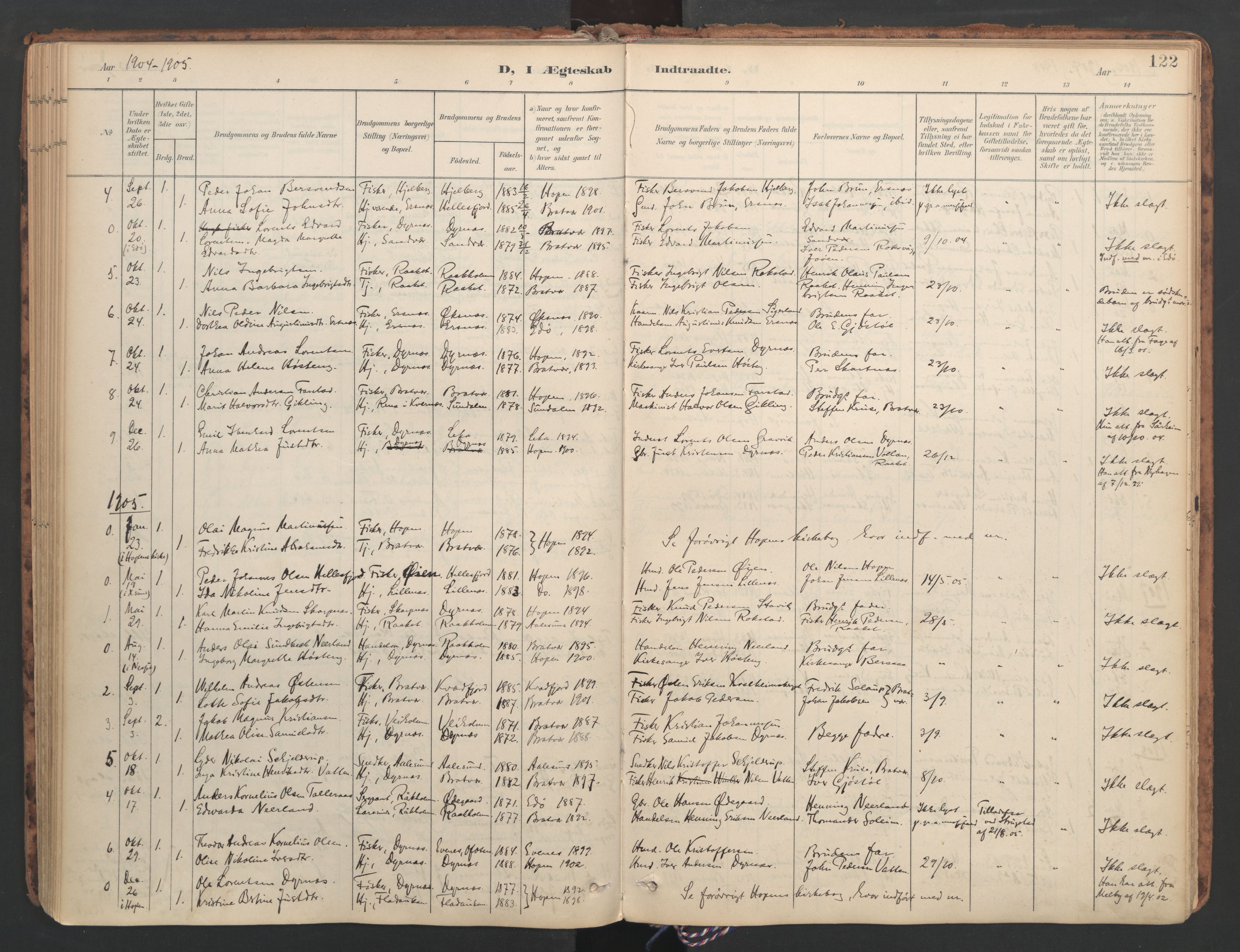 Ministerialprotokoller, klokkerbøker og fødselsregistre - Møre og Romsdal, SAT/A-1454/582/L0948: Parish register (official) no. 582A02, 1901-1922, p. 122