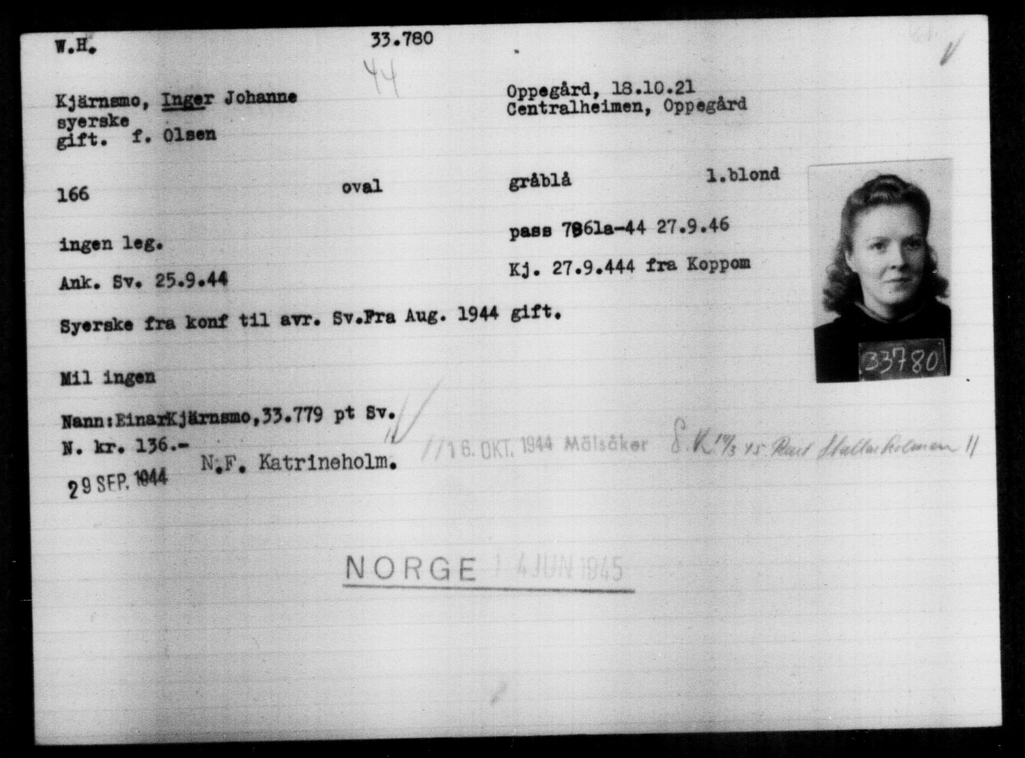 Utenriksstasjonene, Legasjonen i Stockholm, Flyktningkontoret, AV/RA-S-6753/V/Va/L0013: Kjesäterkartoteket, flyktninger med registreringsnr. 31500-34731, 1940-1945, p. 2406