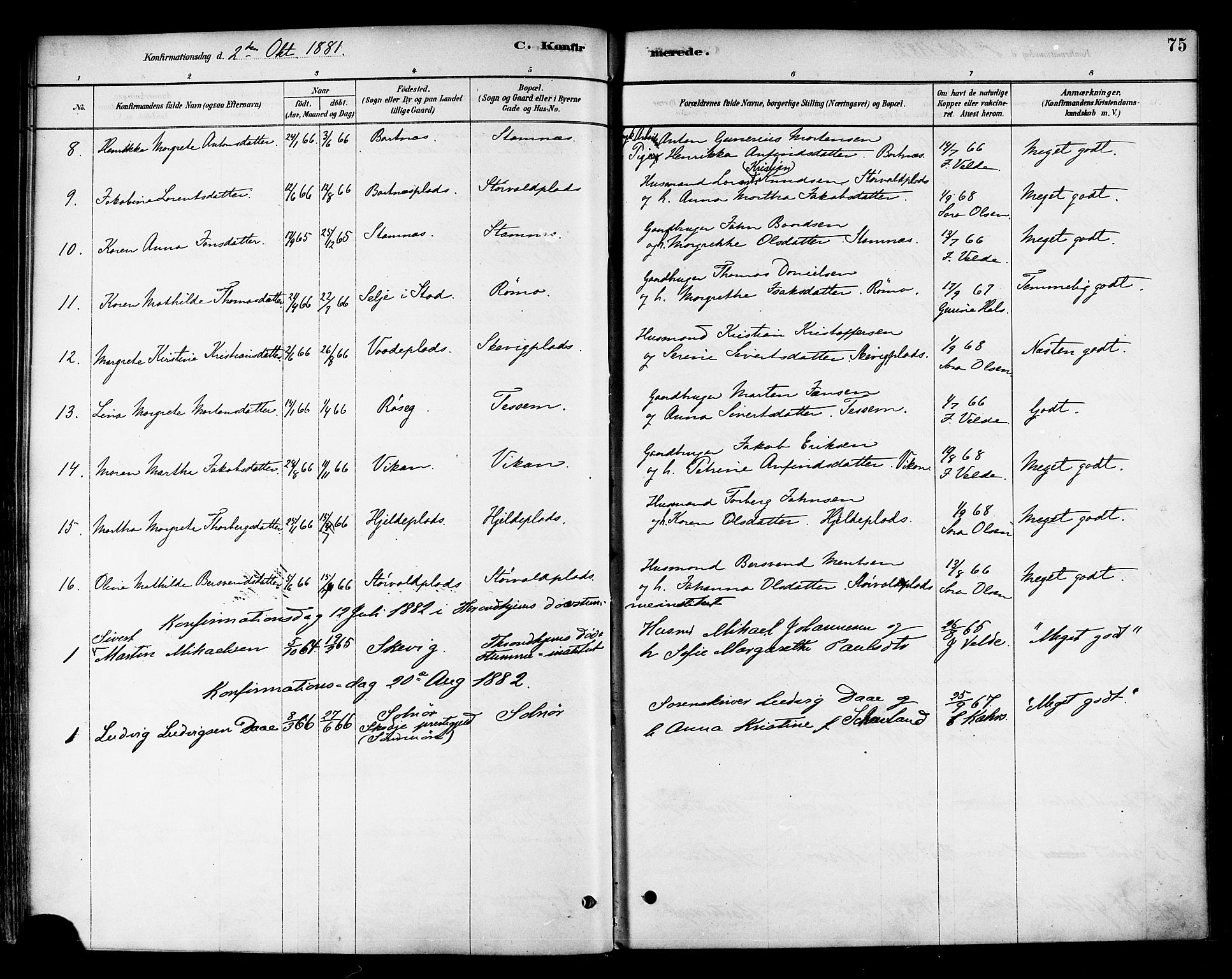 Ministerialprotokoller, klokkerbøker og fødselsregistre - Nord-Trøndelag, SAT/A-1458/741/L0395: Parish register (official) no. 741A09, 1878-1888, p. 75