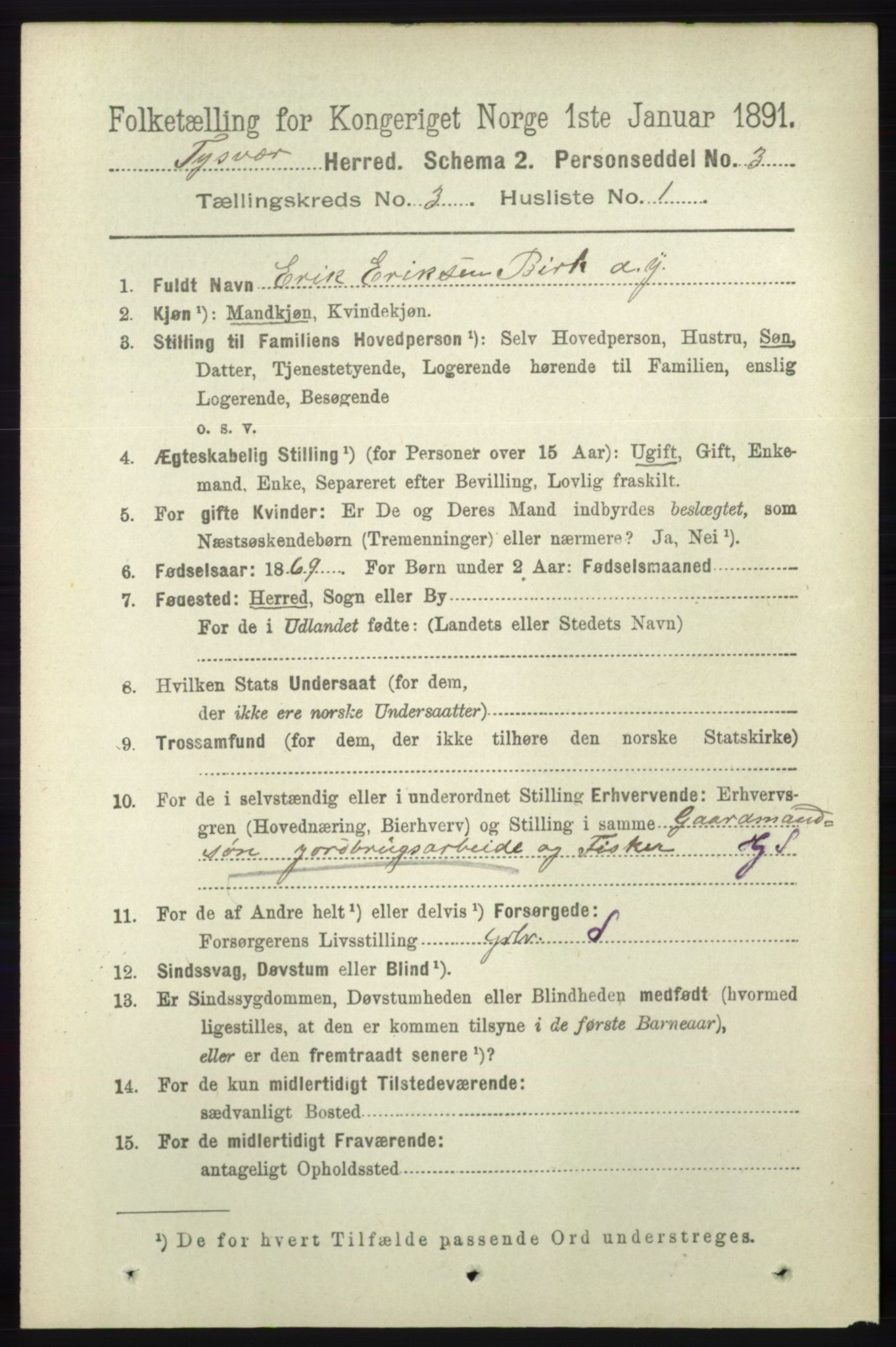 RA, 1891 census for 1146 Tysvær, 1891, p. 1232