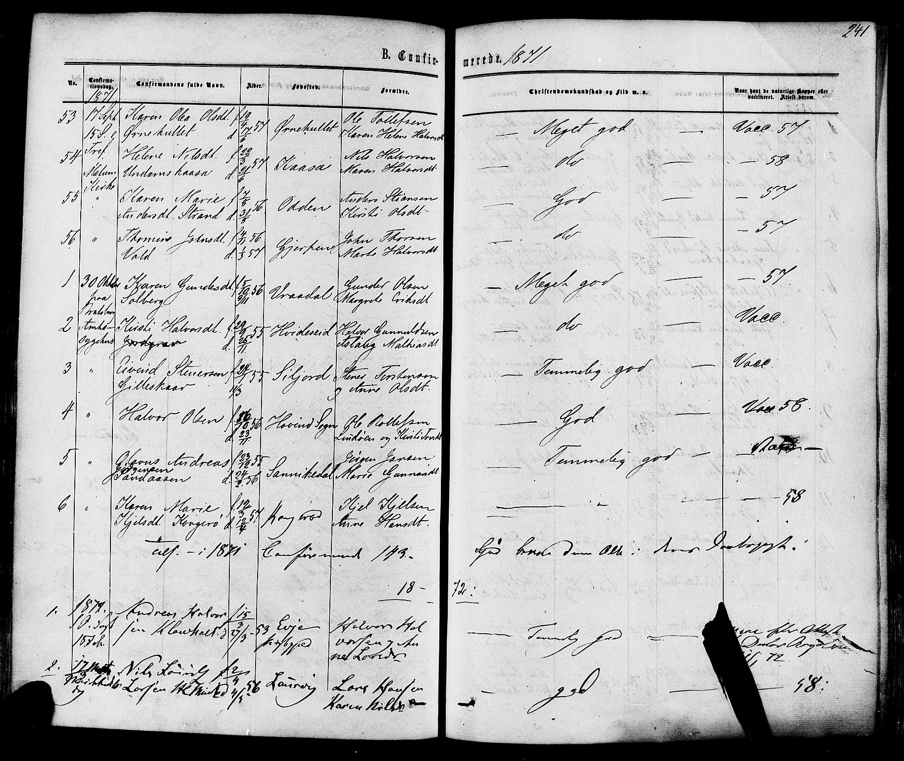 Solum kirkebøker, SAKO/A-306/F/Fa/L0008: Parish register (official) no. I 8, 1865-1876, p. 241