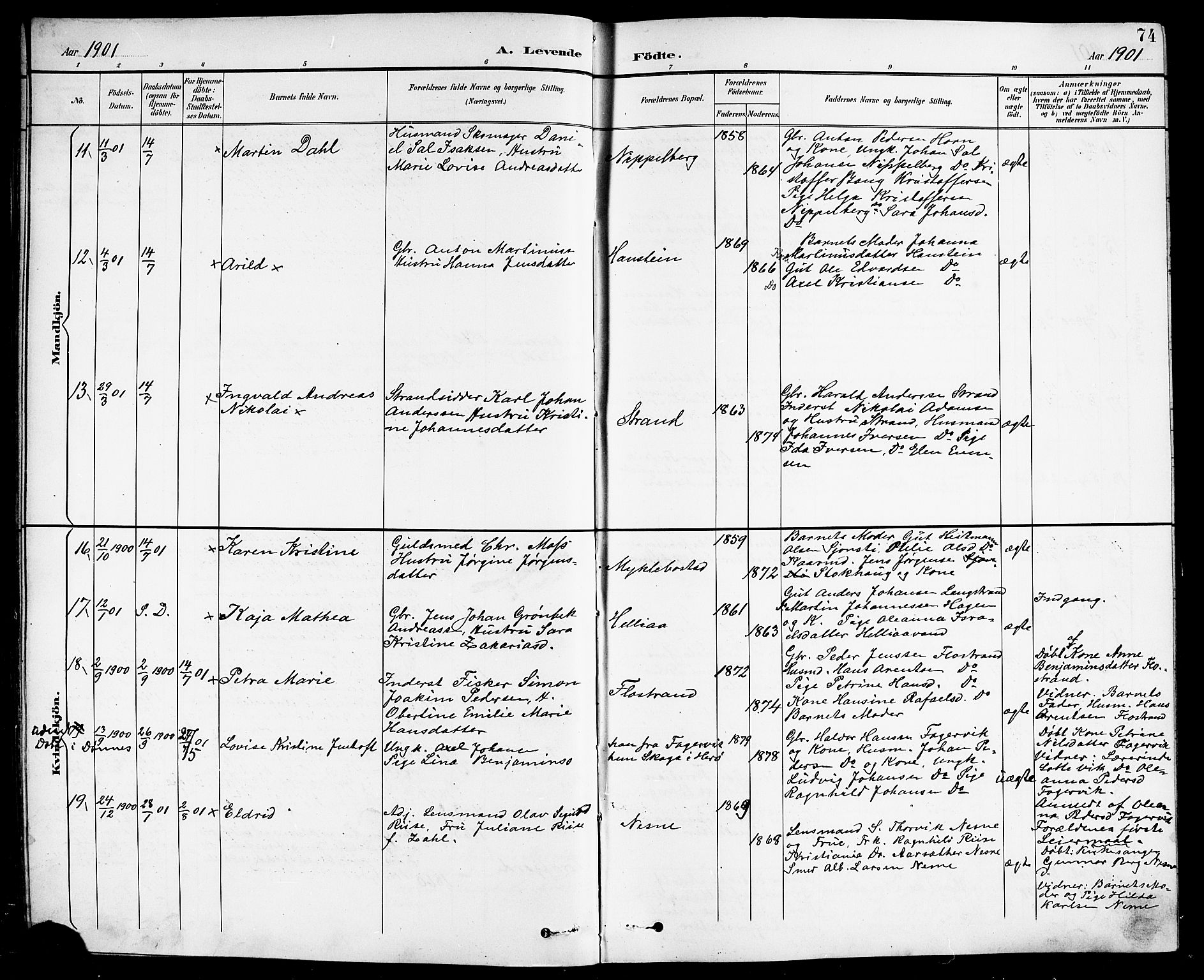 Ministerialprotokoller, klokkerbøker og fødselsregistre - Nordland, AV/SAT-A-1459/838/L0559: Parish register (copy) no. 838C06, 1893-1910, p. 74