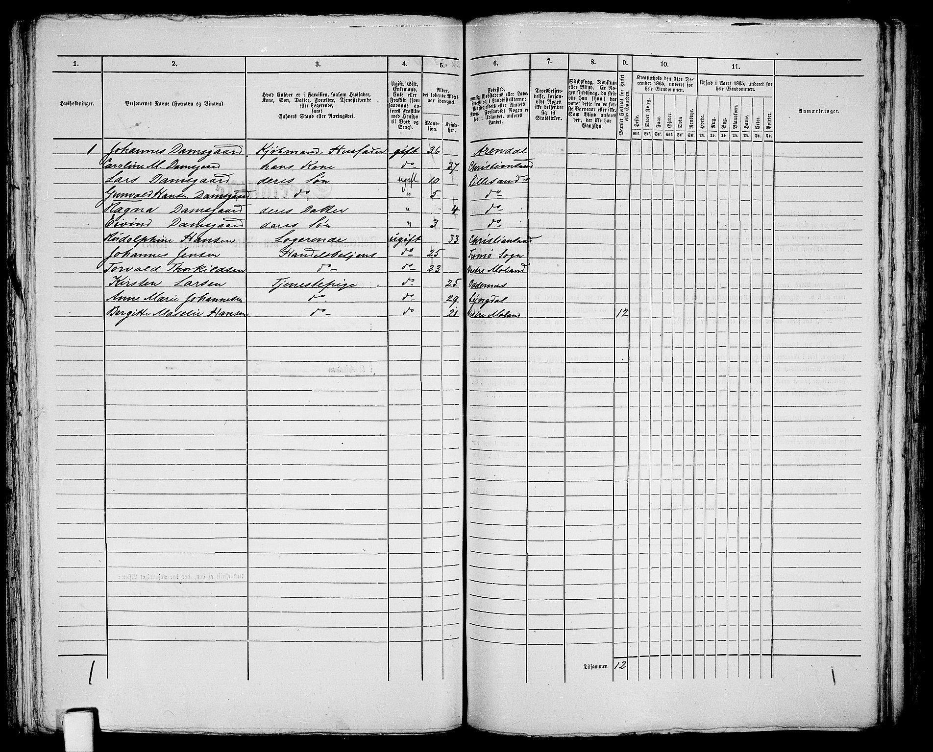 RA, 1865 census for Vestre Moland/Lillesand, 1865, p. 210