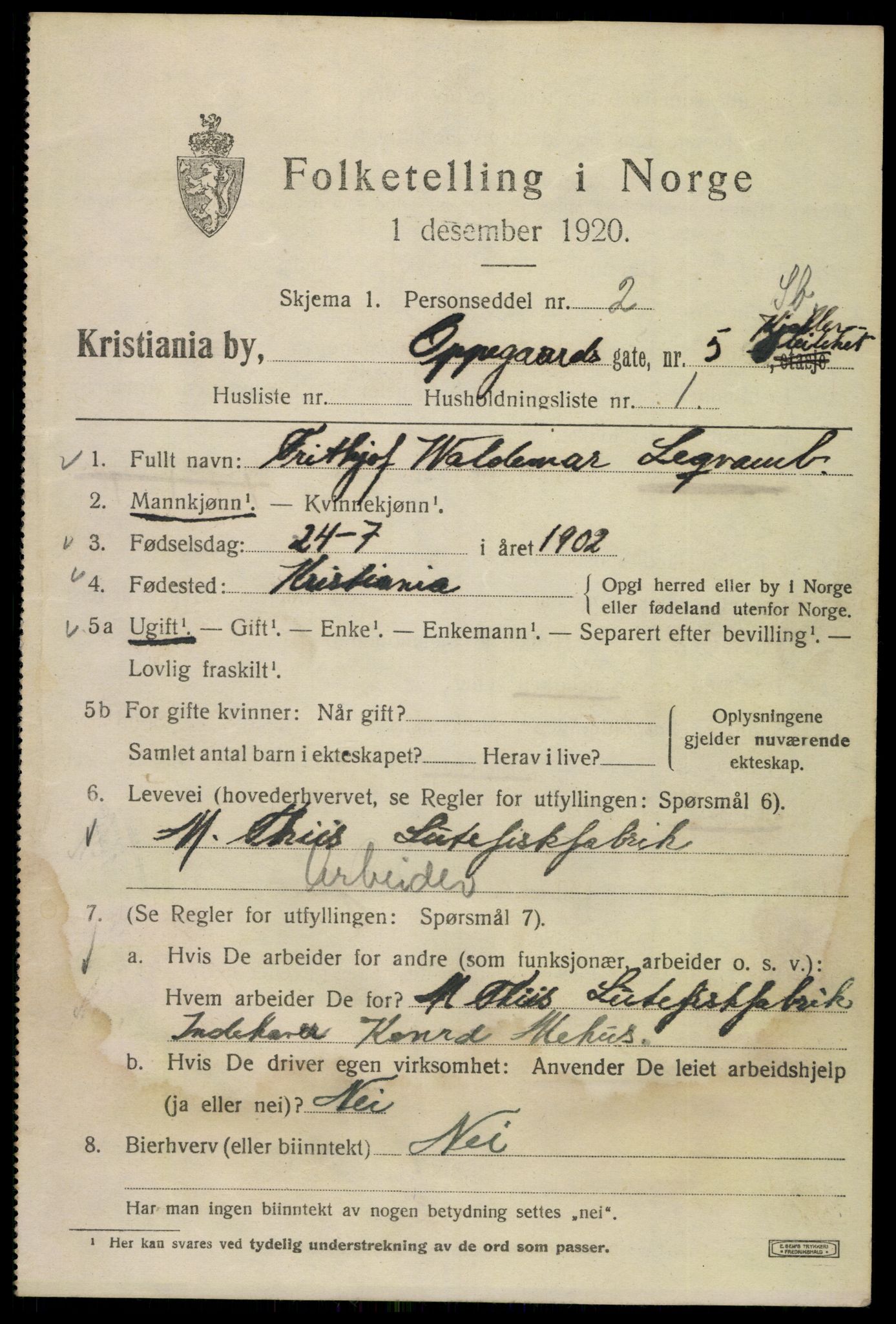 SAO, 1920 census for Kristiania, 1920, p. 434865