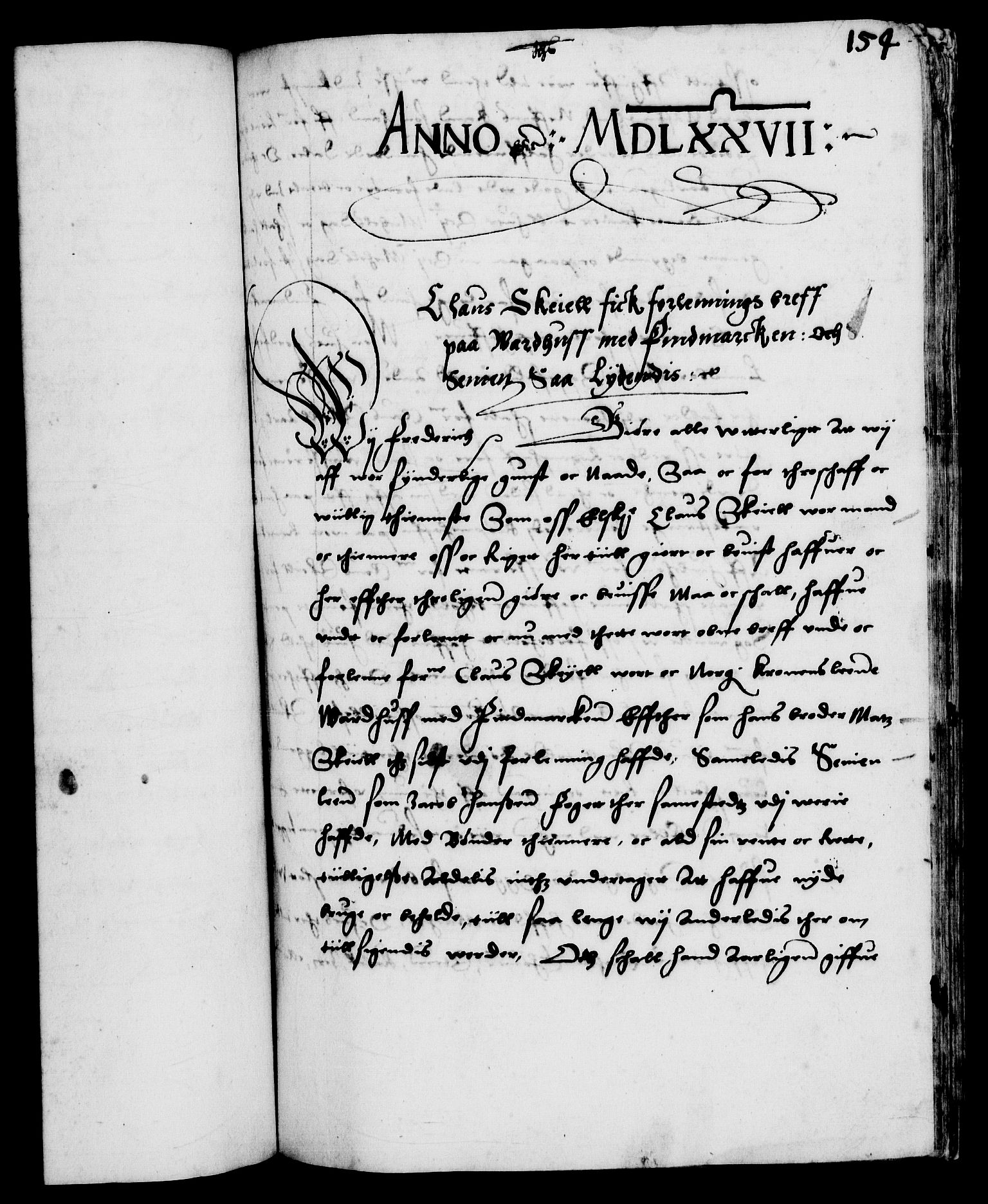 Danske Kanselli 1572-1799, RA/EA-3023/F/Fc/Fca/Fcaa/L0001: Norske registre (mikrofilm), 1572-1588, p. 154a