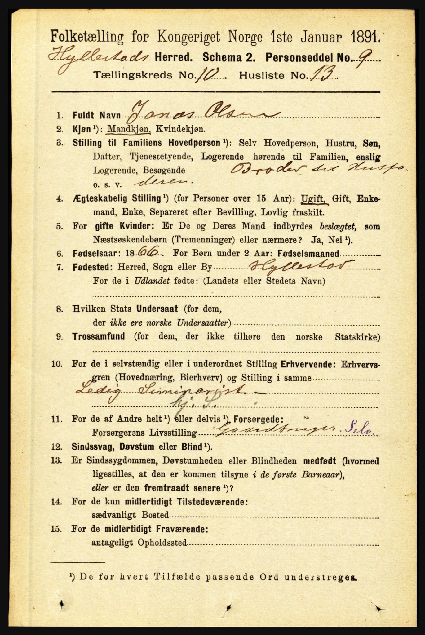 RA, 1891 census for 1413 Hyllestad, 1891, p. 1765