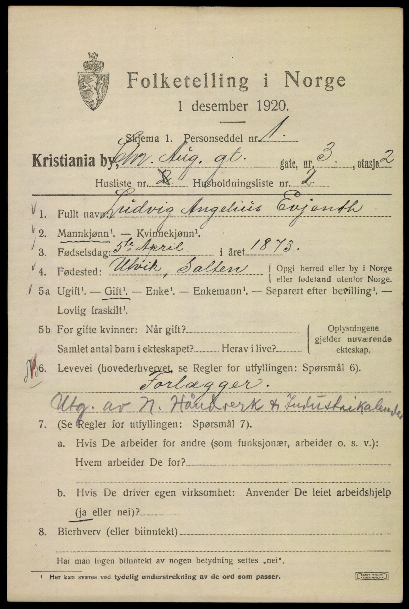 SAO, 1920 census for Kristiania, 1920, p. 351255