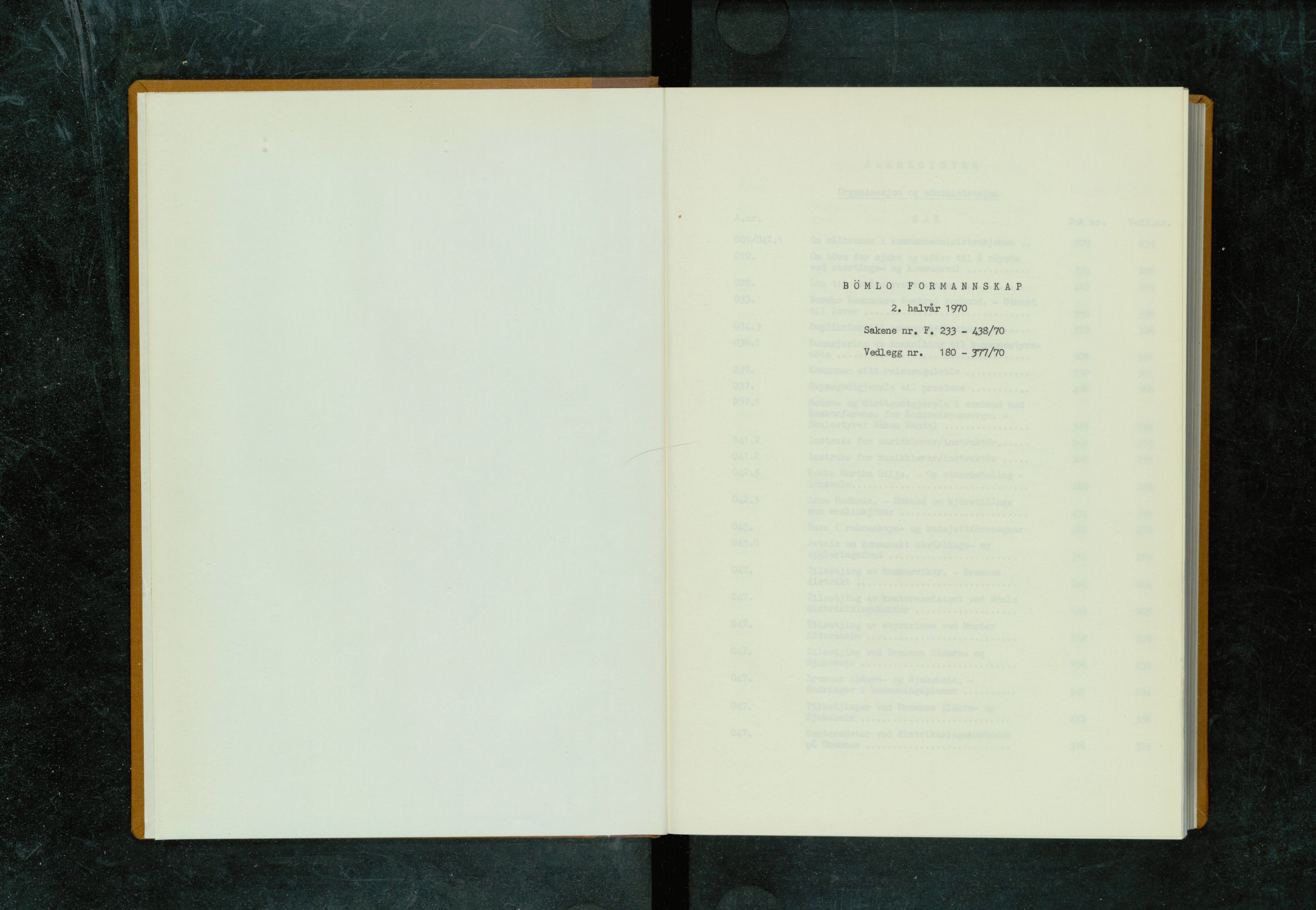 Bømlo kommune. Formannskapet, IKAH/1219-021/A/Ab/L0010/0001: Saksregister til møtebøkene  / Saksregister 3. kvartal 1970, 1970