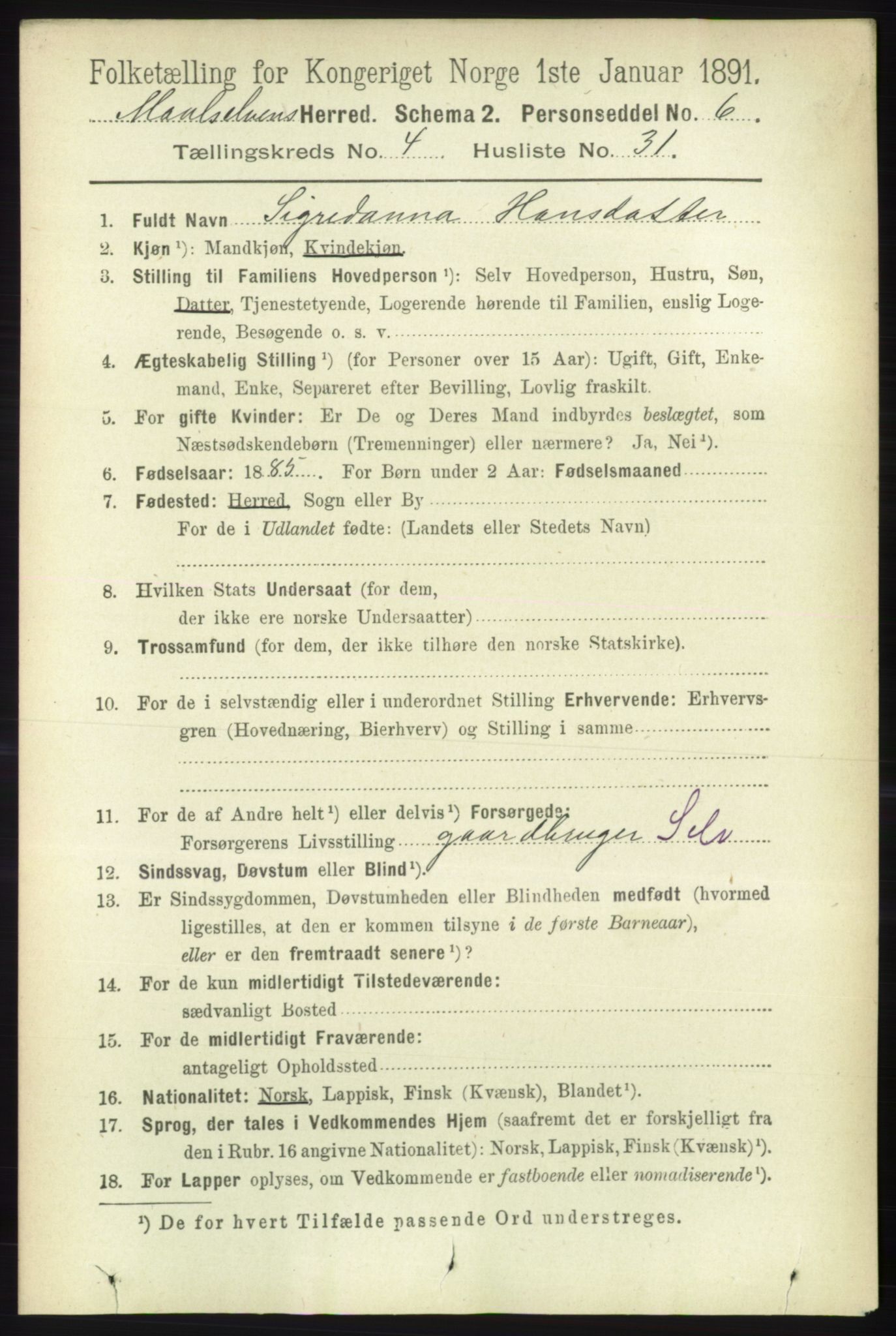 RA, 1891 census for 1924 Målselv, 1891, p. 1318