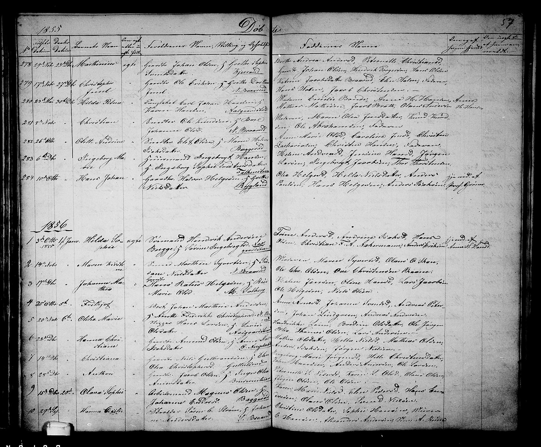 Borre kirkebøker, AV/SAKO-A-338/G/Ga/L0002: Parish register (copy) no. I 2, 1852-1871, p. 57