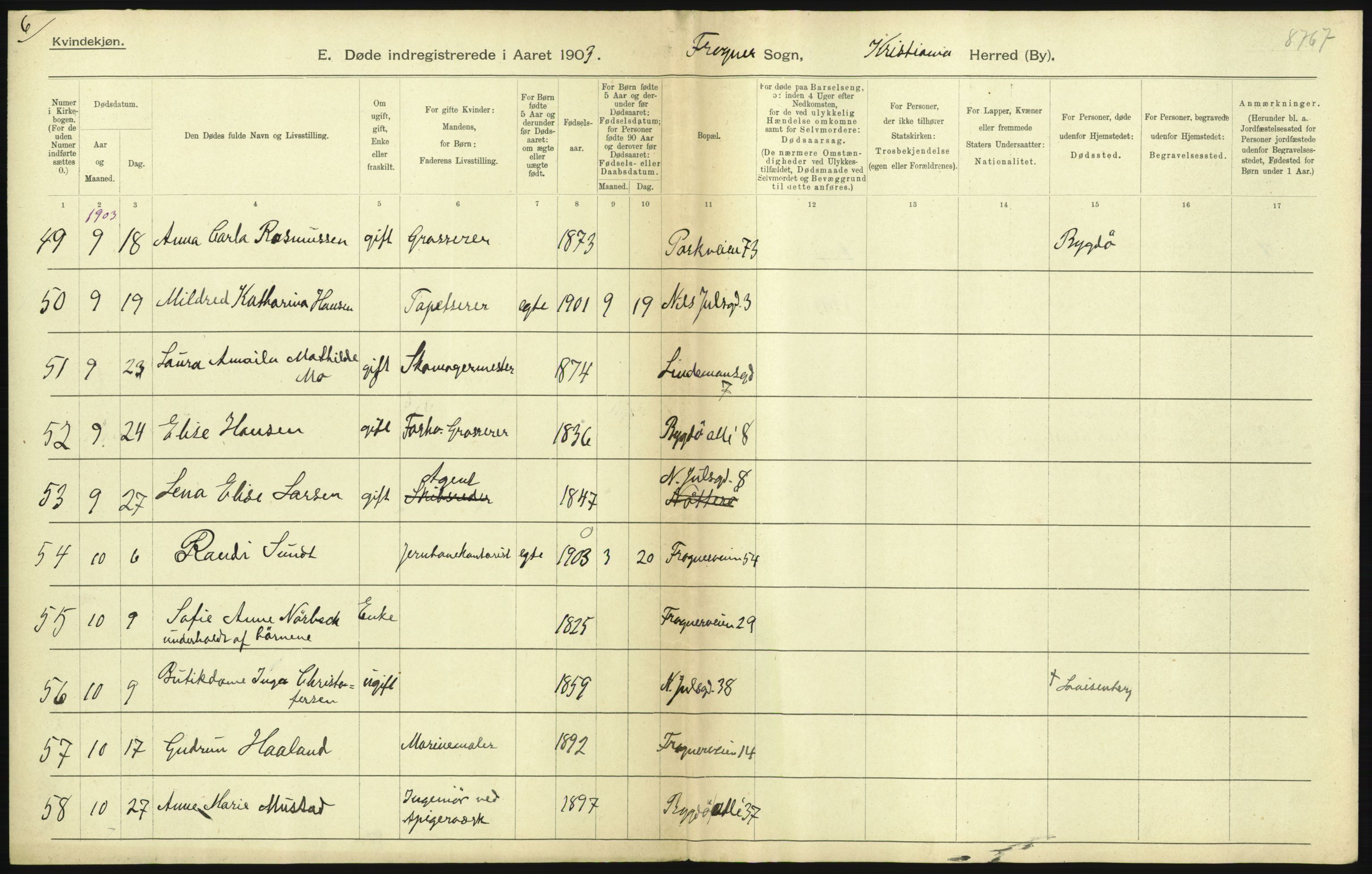 Statistisk sentralbyrå, Sosiodemografiske emner, Befolkning, AV/RA-S-2228/D/Df/Dfa/Dfaa/L0004: Kristiania: Gifte, døde, 1903, p. 199