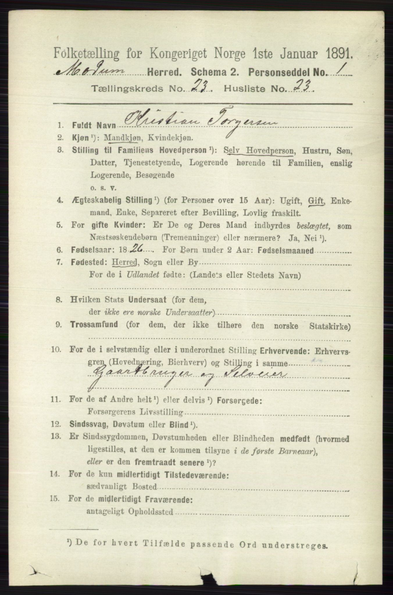 RA, 1891 census for 0623 Modum, 1891, p. 8812