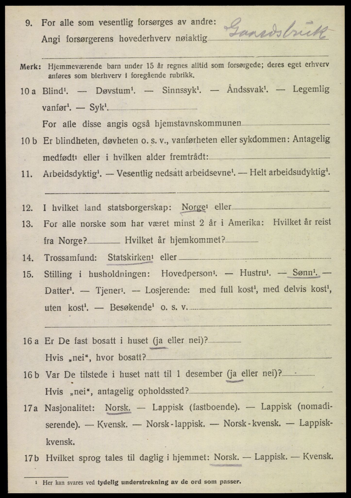 SAT, 1920 census for Sparbu, 1920, p. 6826