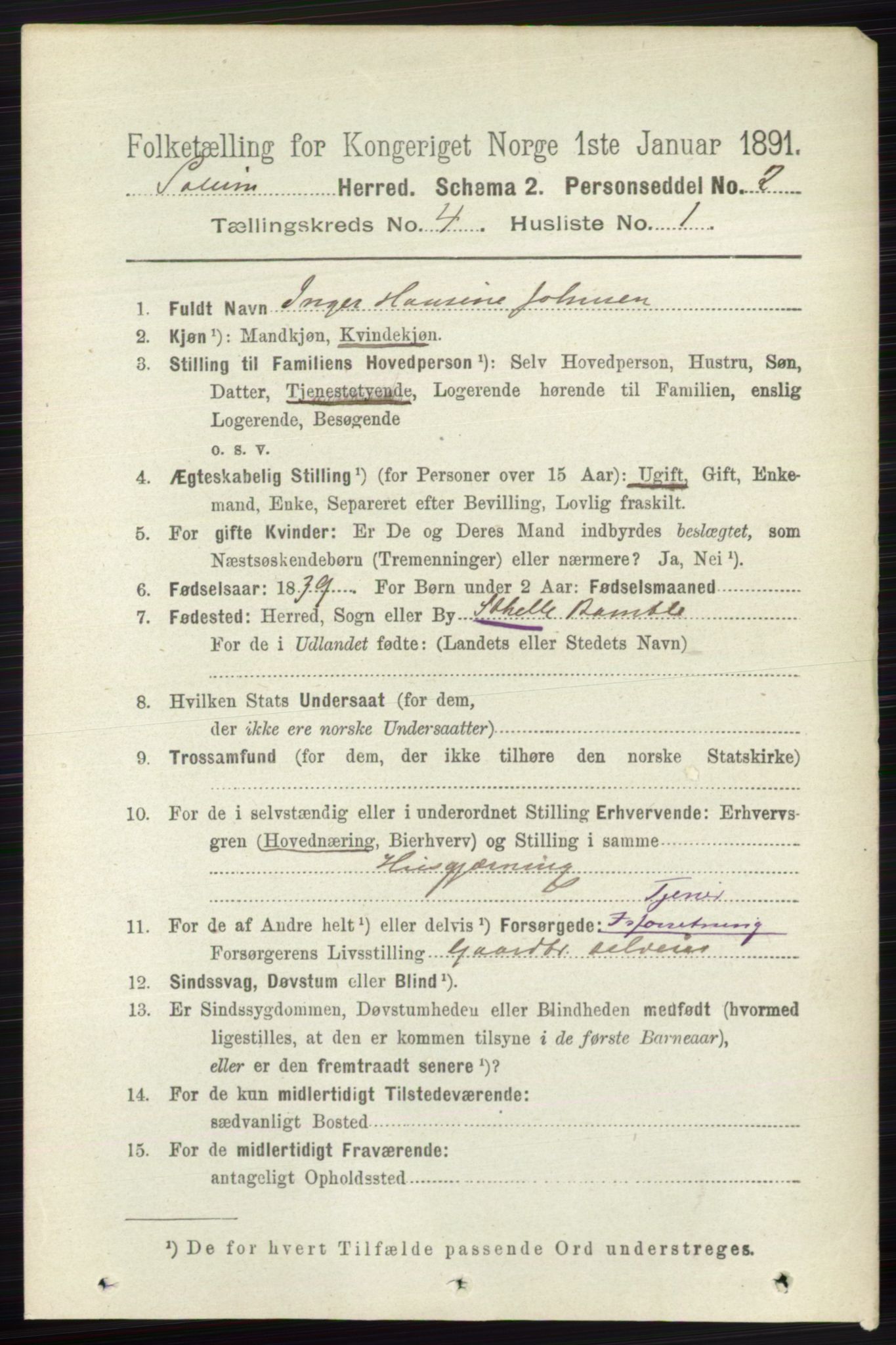 RA, 1891 census for 0818 Solum, 1891, p. 621