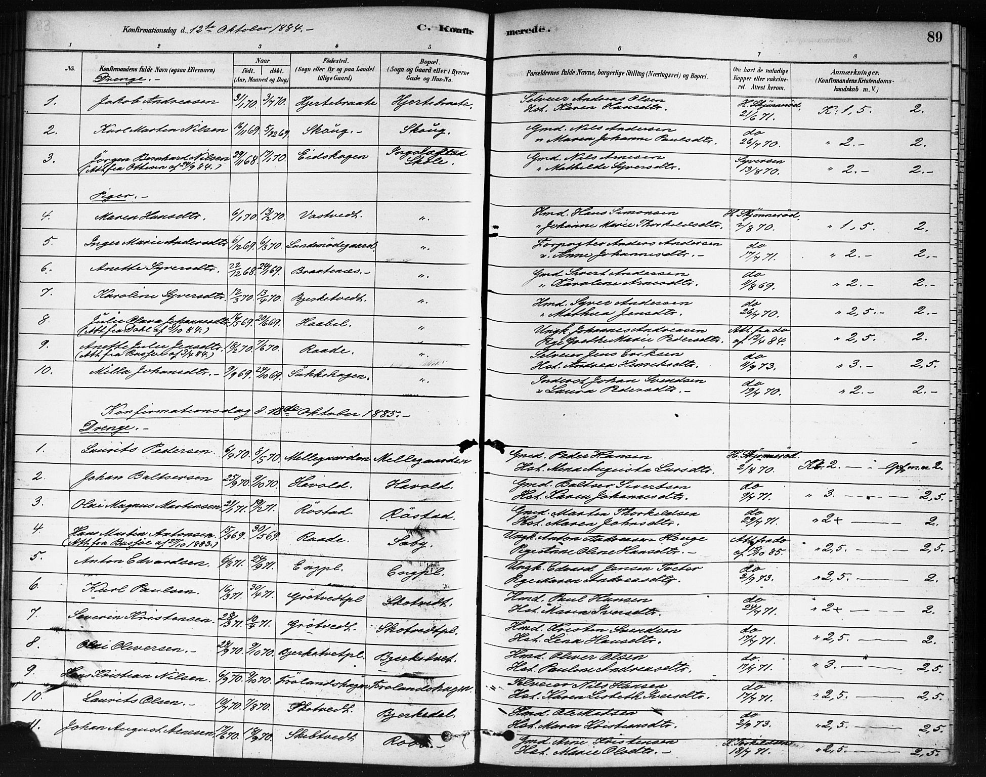 Våler prestekontor Kirkebøker, AV/SAO-A-11083/F/Fb/L0001: Parish register (official) no. II 1, 1878-1896, p. 89