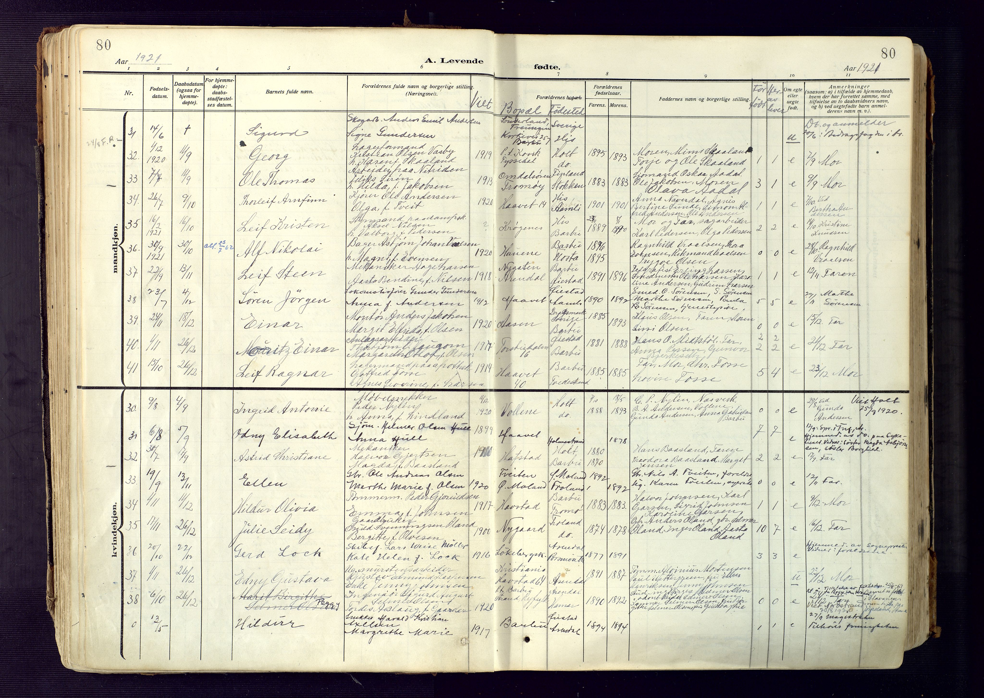 Barbu sokneprestkontor, SAK/1111-0003/F/Fa/L0006: Parish register (official) no. A 6, 1910-1929, p. 80