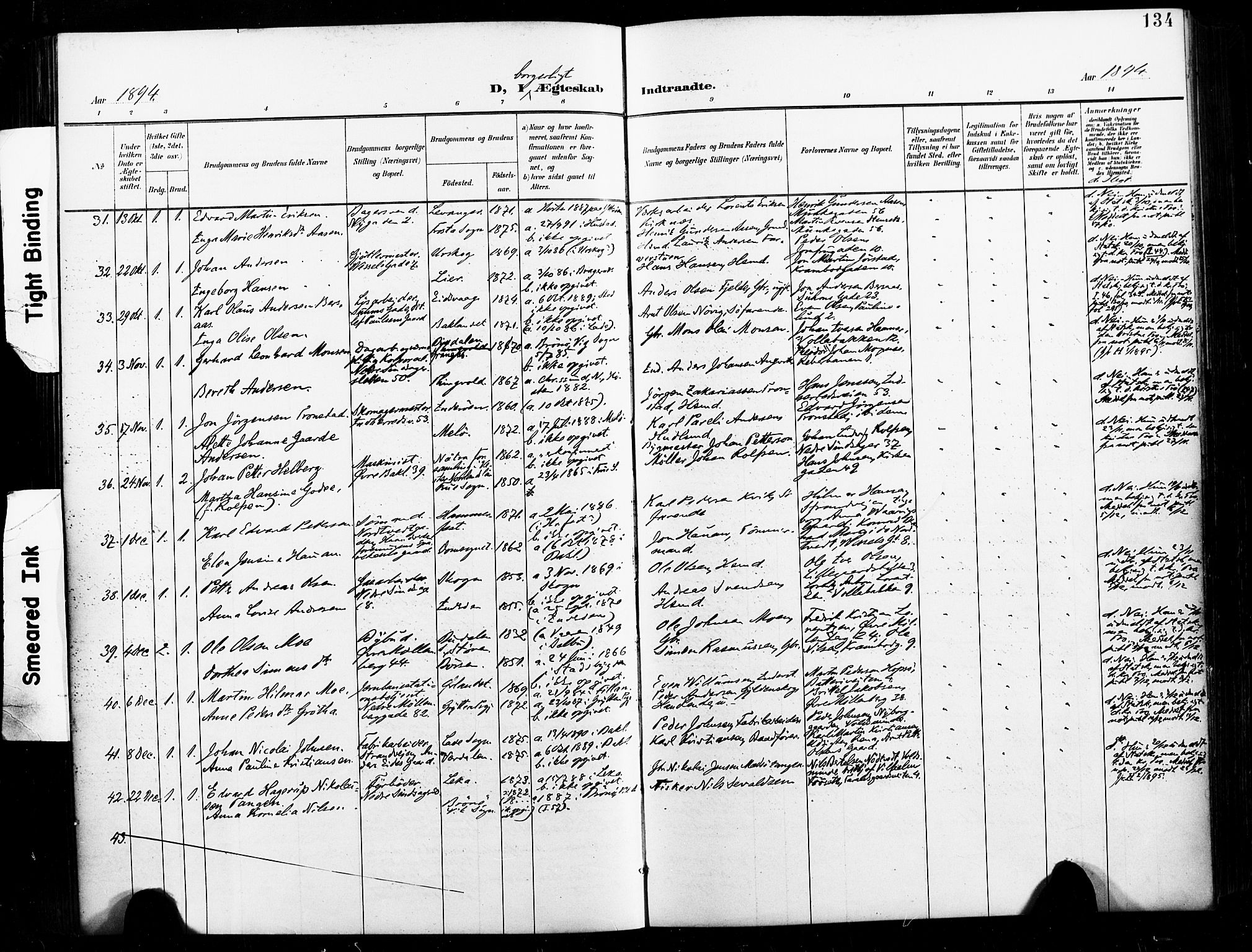 Ministerialprotokoller, klokkerbøker og fødselsregistre - Sør-Trøndelag, SAT/A-1456/604/L0198: Parish register (official) no. 604A19, 1893-1900, p. 134