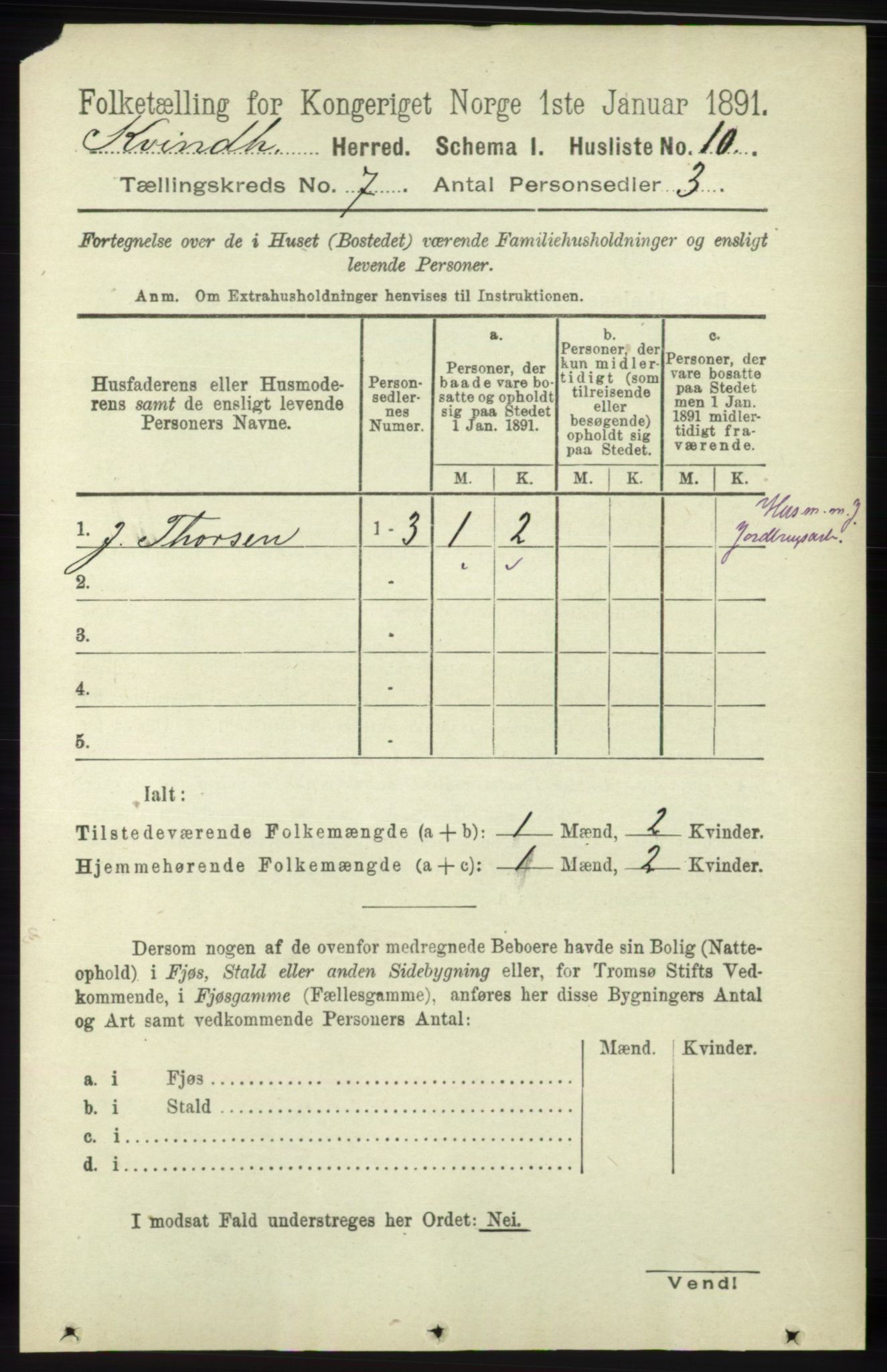 RA, 1891 census for 1224 Kvinnherad, 1891, p. 2385