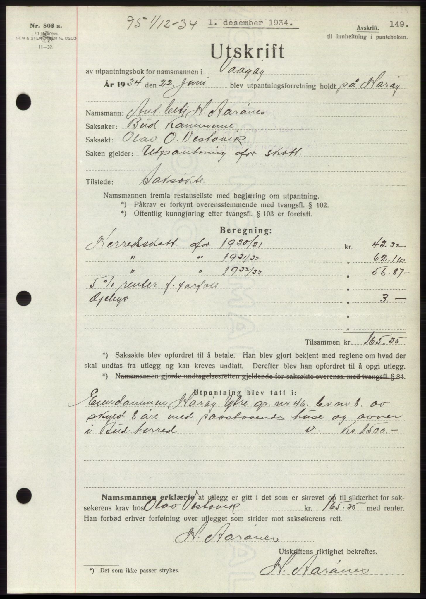 Romsdal sorenskriveri, AV/SAT-A-4149/1/2/2C/L0066: Mortgage book no. 60, 1934-1935, Deed date: 01.12.1934