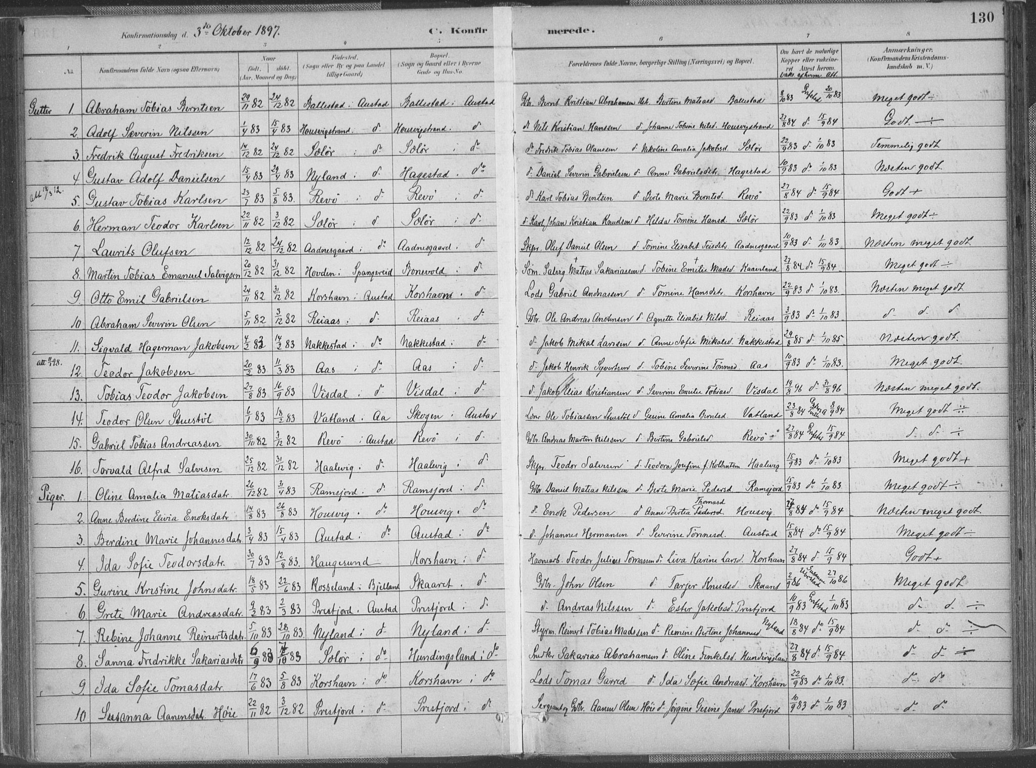 Lyngdal sokneprestkontor, AV/SAK-1111-0029/F/Fa/Faa/L0004: Parish register (official) no. A 4, 1883-1904, p. 130