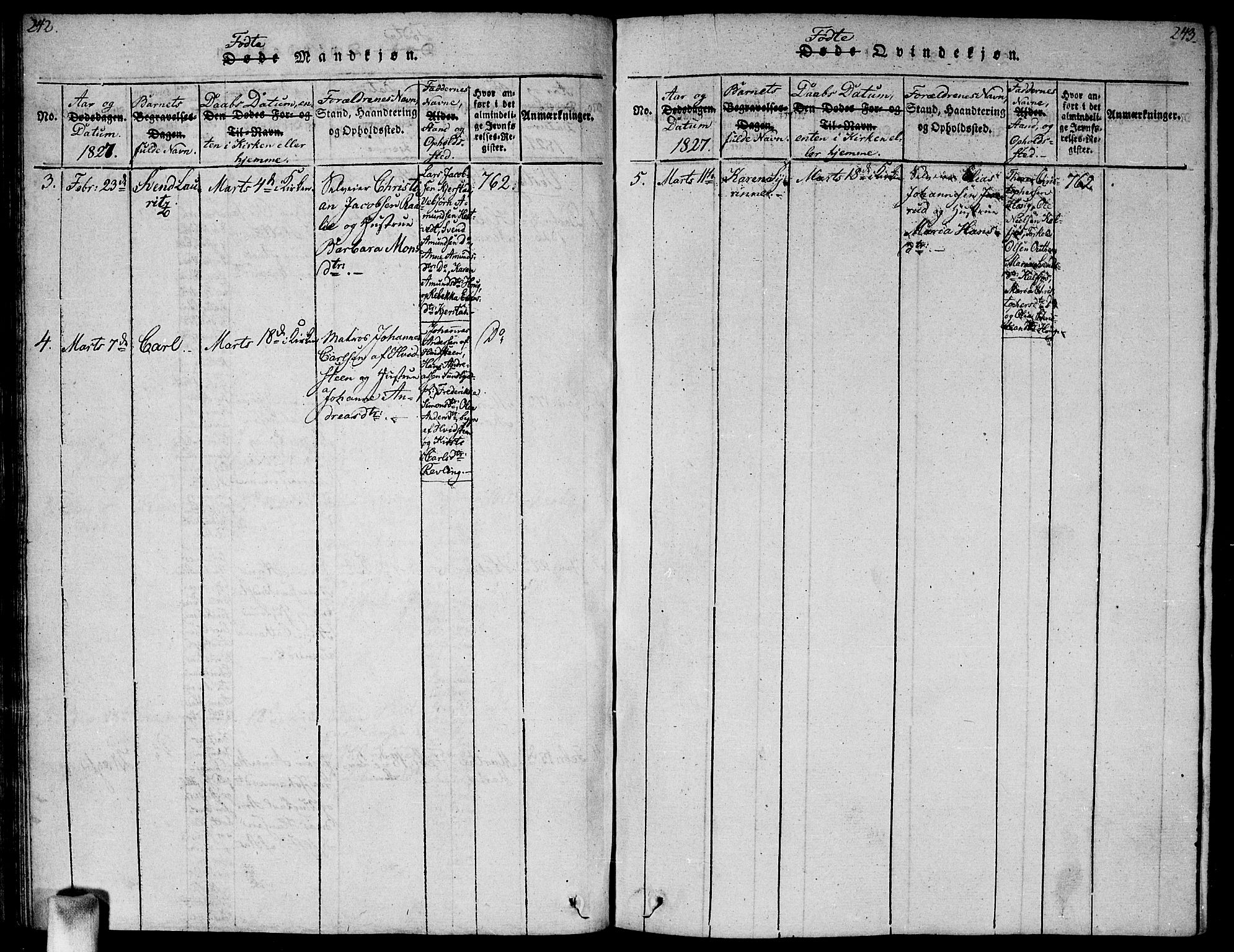 Vestby prestekontor Kirkebøker, SAO/A-10893/G/Ga/L0001: Parish register (copy) no. I 1, 1814-1827, p. 242-243