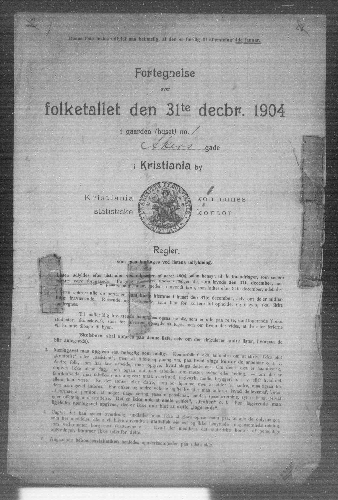 OBA, Municipal Census 1904 for Kristiania, 1904, p. 72