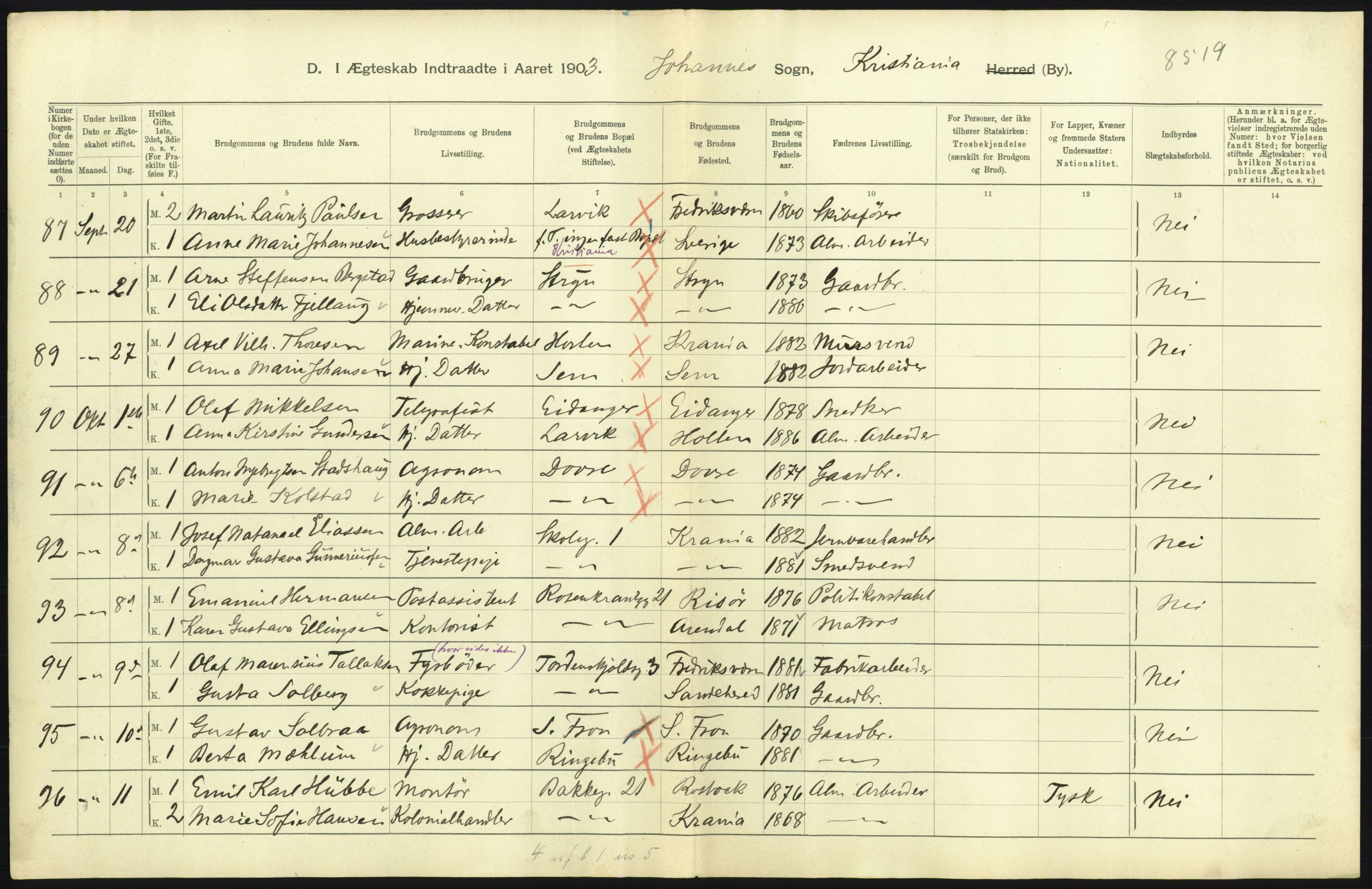 Statistisk sentralbyrå, Sosiodemografiske emner, Befolkning, AV/RA-S-2228/D/Df/Dfa/Dfaa/L0004: Kristiania: Gifte, døde, 1903, p. 551