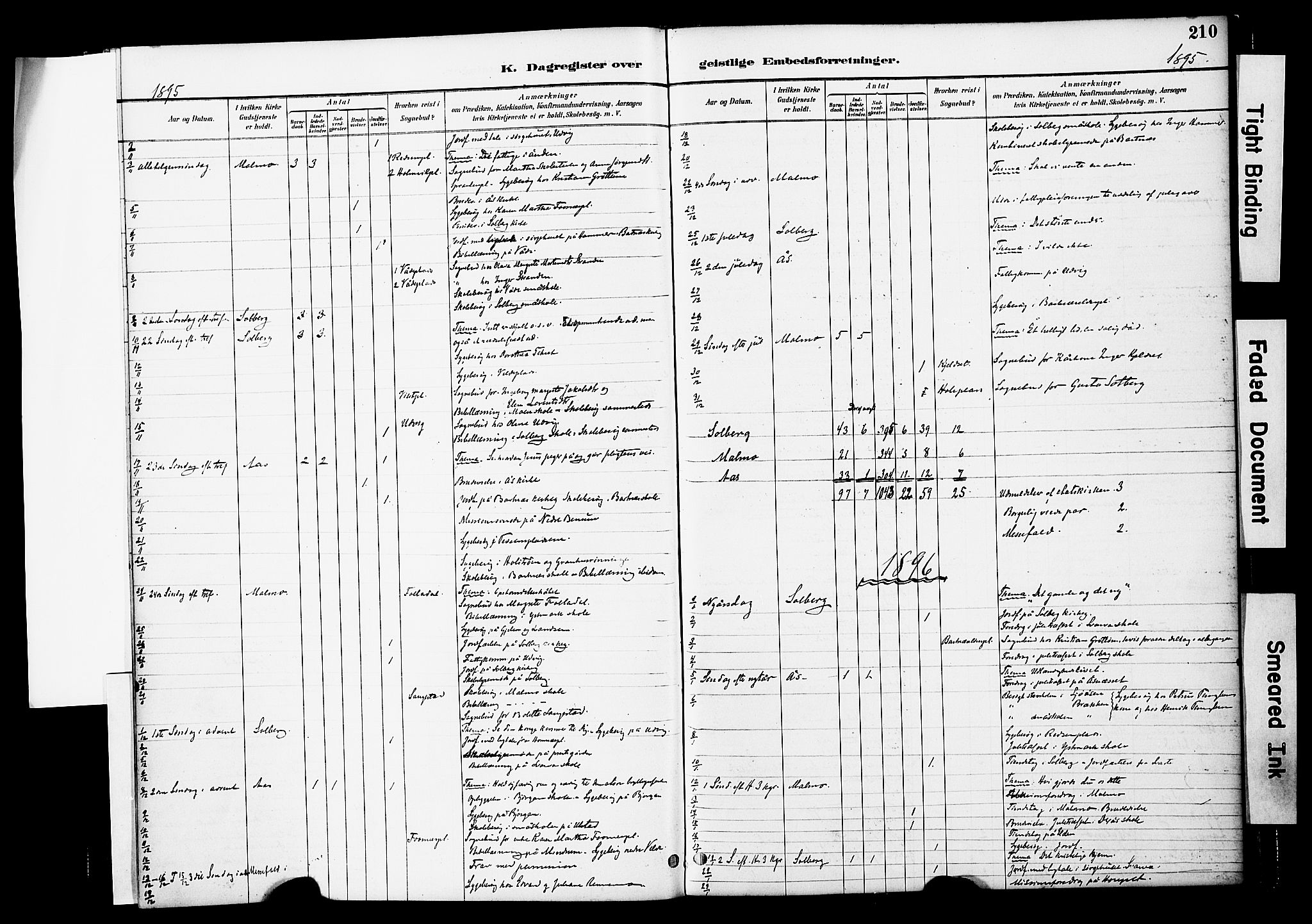 Ministerialprotokoller, klokkerbøker og fødselsregistre - Nord-Trøndelag, AV/SAT-A-1458/741/L0396: Parish register (official) no. 741A10, 1889-1901, p. 210