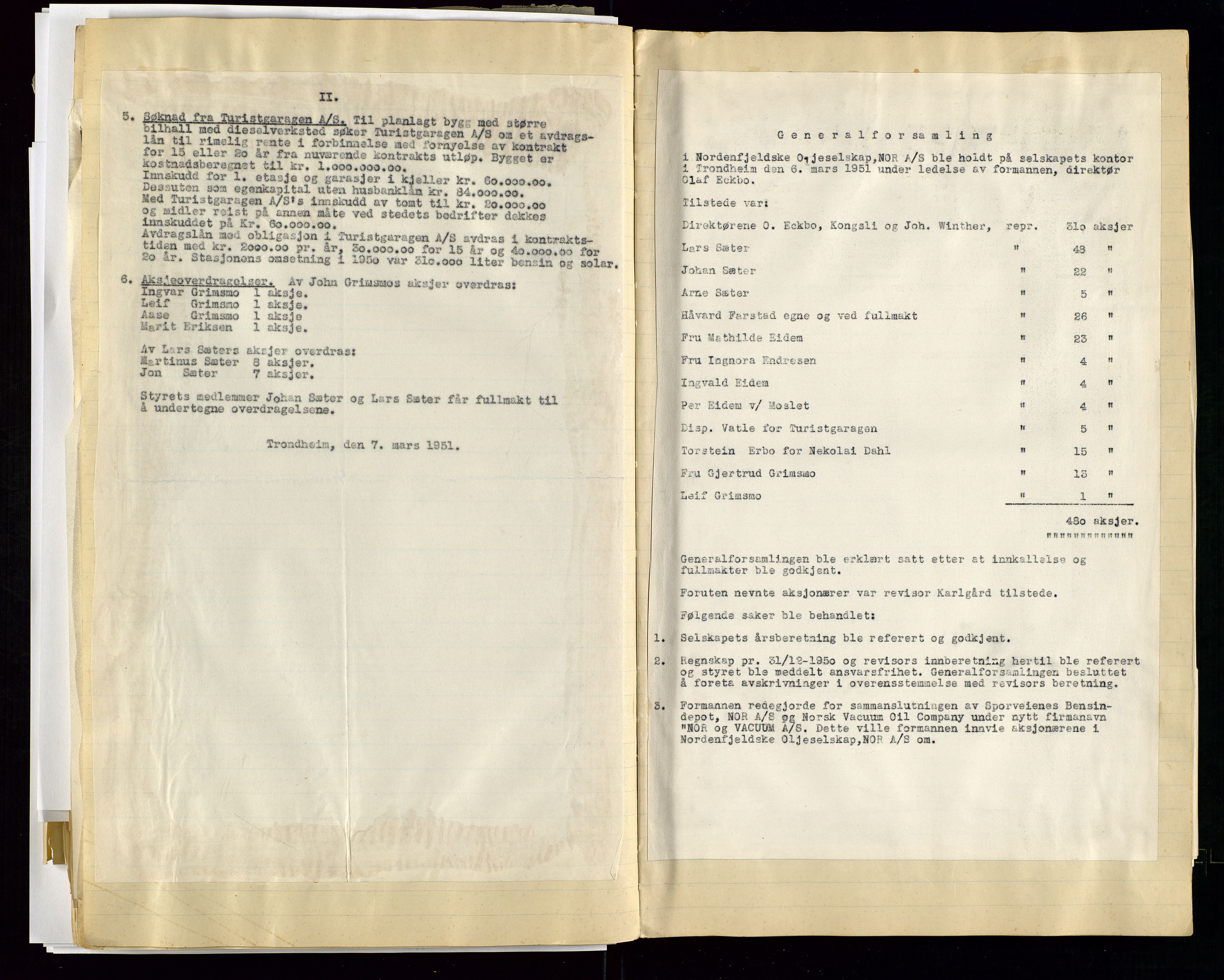 PA 1519 - Nordenfjeldske Oljeselskap, NOR A/S, AV/SAST-A-101924/A/L0001: Styreprotokoll, 1937-1962, p. 93