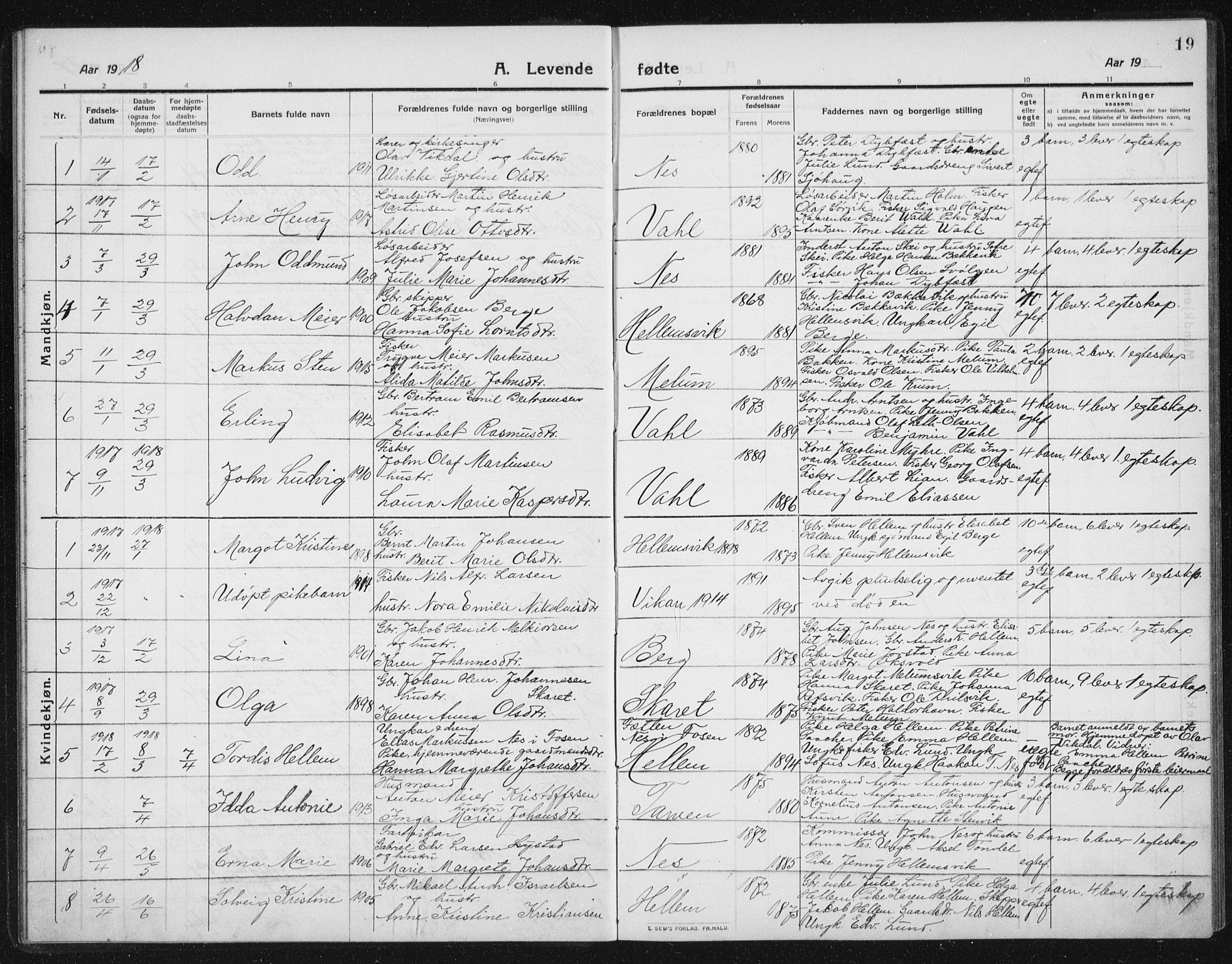 Ministerialprotokoller, klokkerbøker og fødselsregistre - Sør-Trøndelag, SAT/A-1456/652/L0654: Parish register (copy) no. 652C02, 1910-1937, p. 19