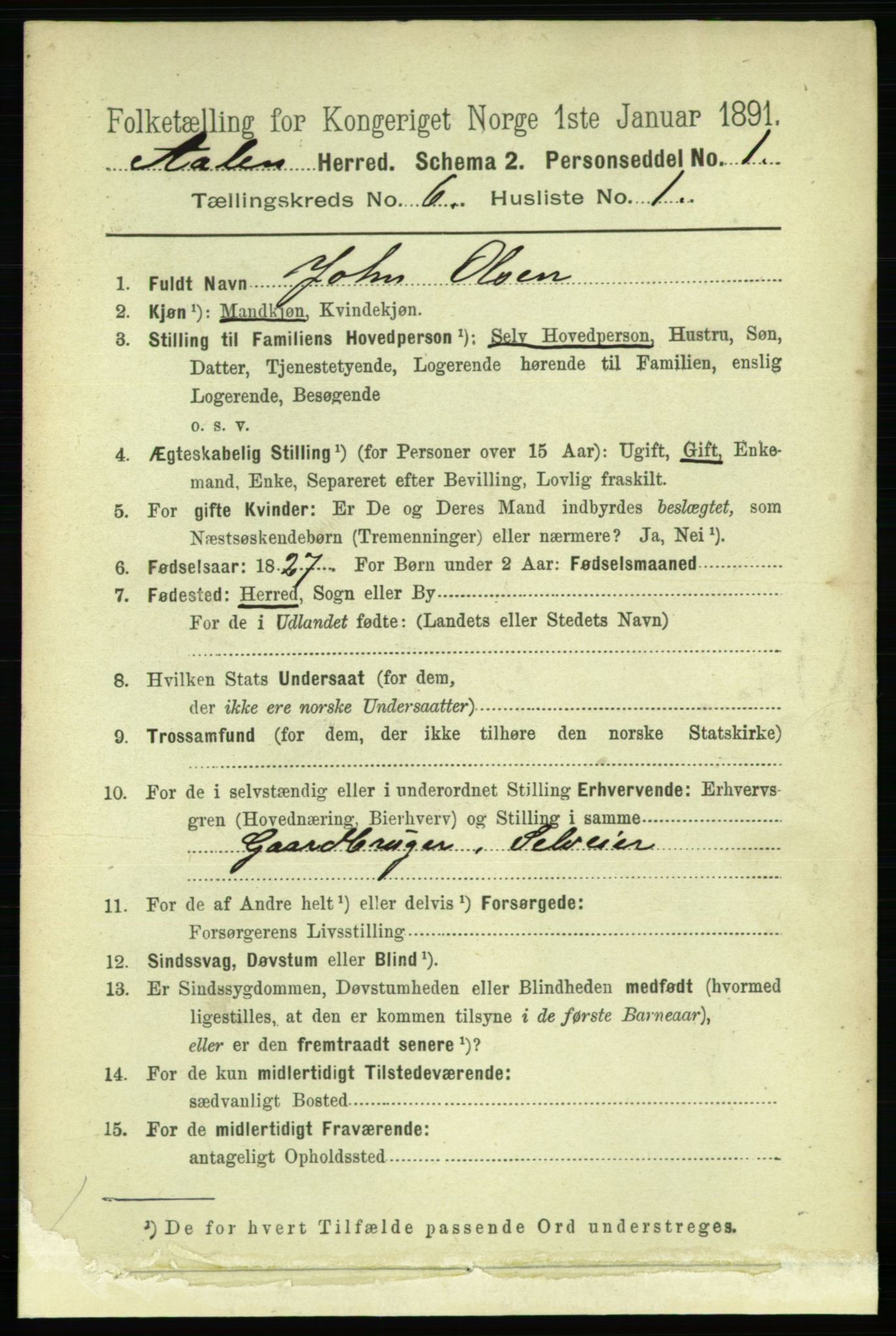 RA, 1891 census for 1644 Ålen, 1891, p. 1918