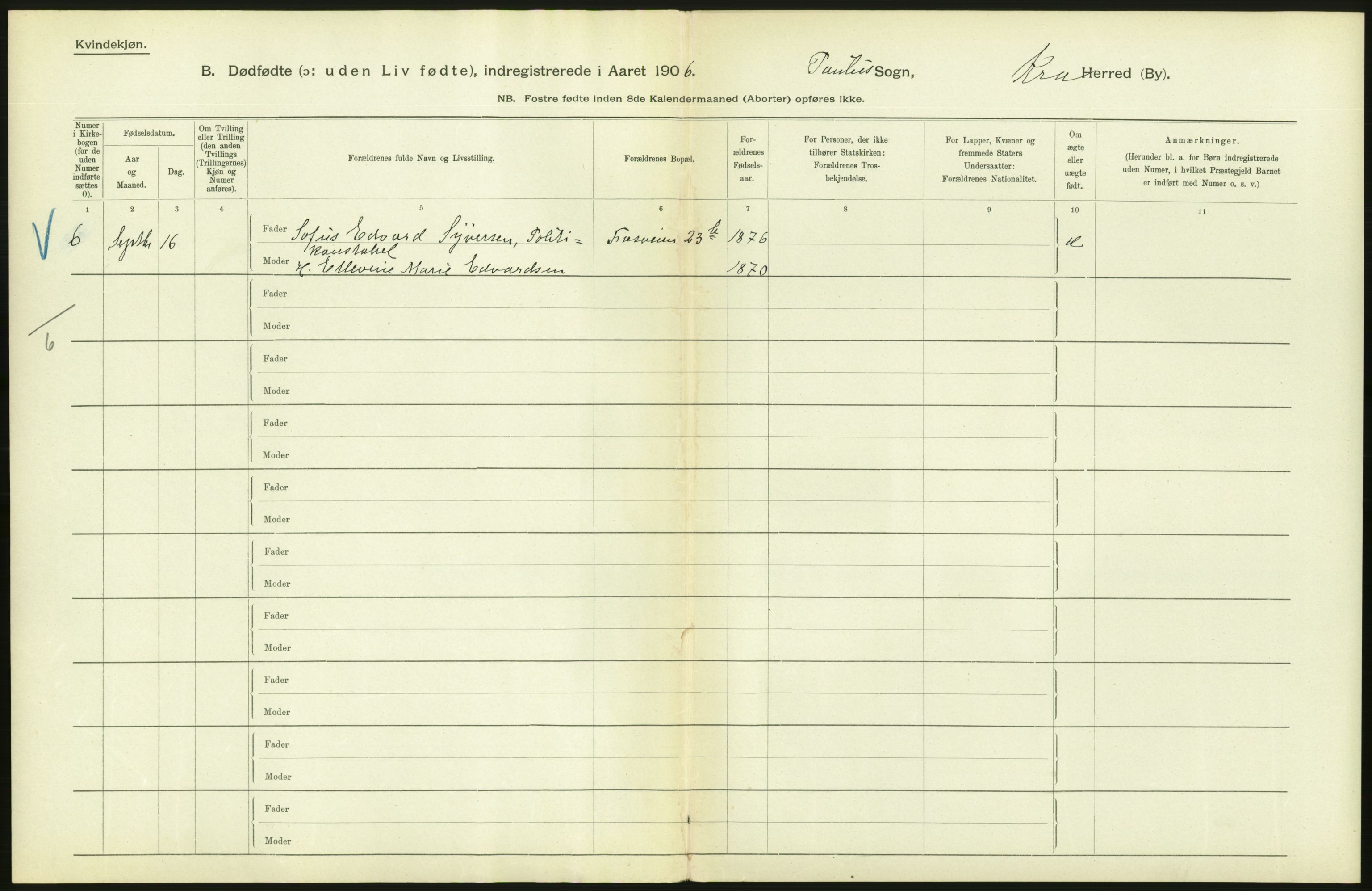 Statistisk sentralbyrå, Sosiodemografiske emner, Befolkning, RA/S-2228/D/Df/Dfa/Dfad/L0010: Kristiania: Døde, dødfødte, 1906, p. 24