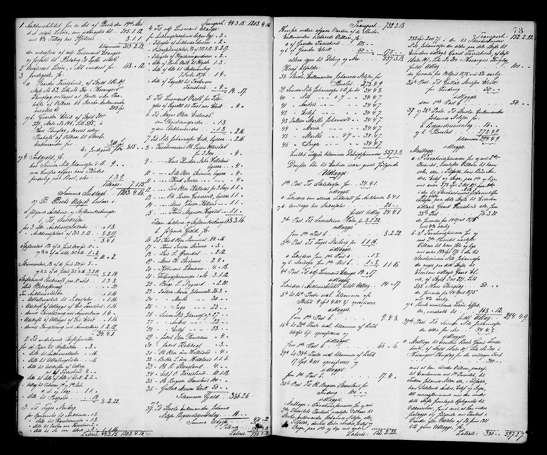 Nordhordland sorenskrivar, AV/SAB-A-2901/1/H/Hd/Hda/L0008: Skifteutlodningsprotokollar, 1874-1876, p. 72b-73a
