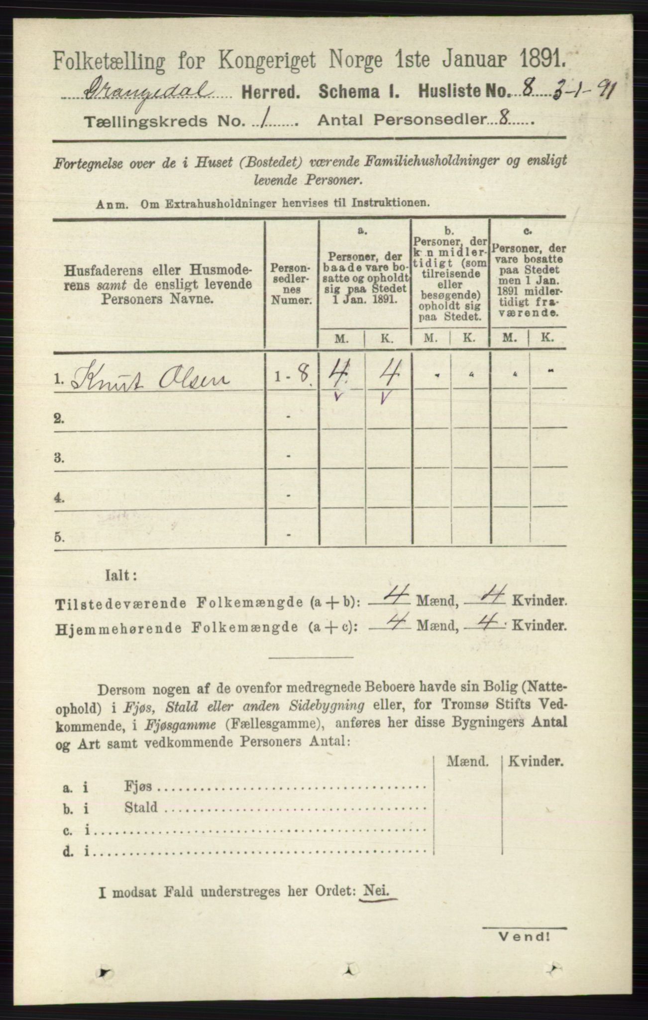 RA, 1891 census for 0817 Drangedal, 1891, p. 39