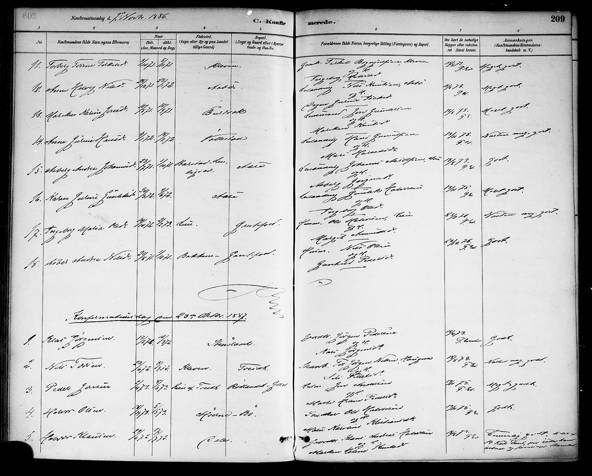 Drangedal kirkebøker, SAKO/A-258/F/Fa/L0010: Parish register (official) no. 10 /2, 1885-1894, p. 209
