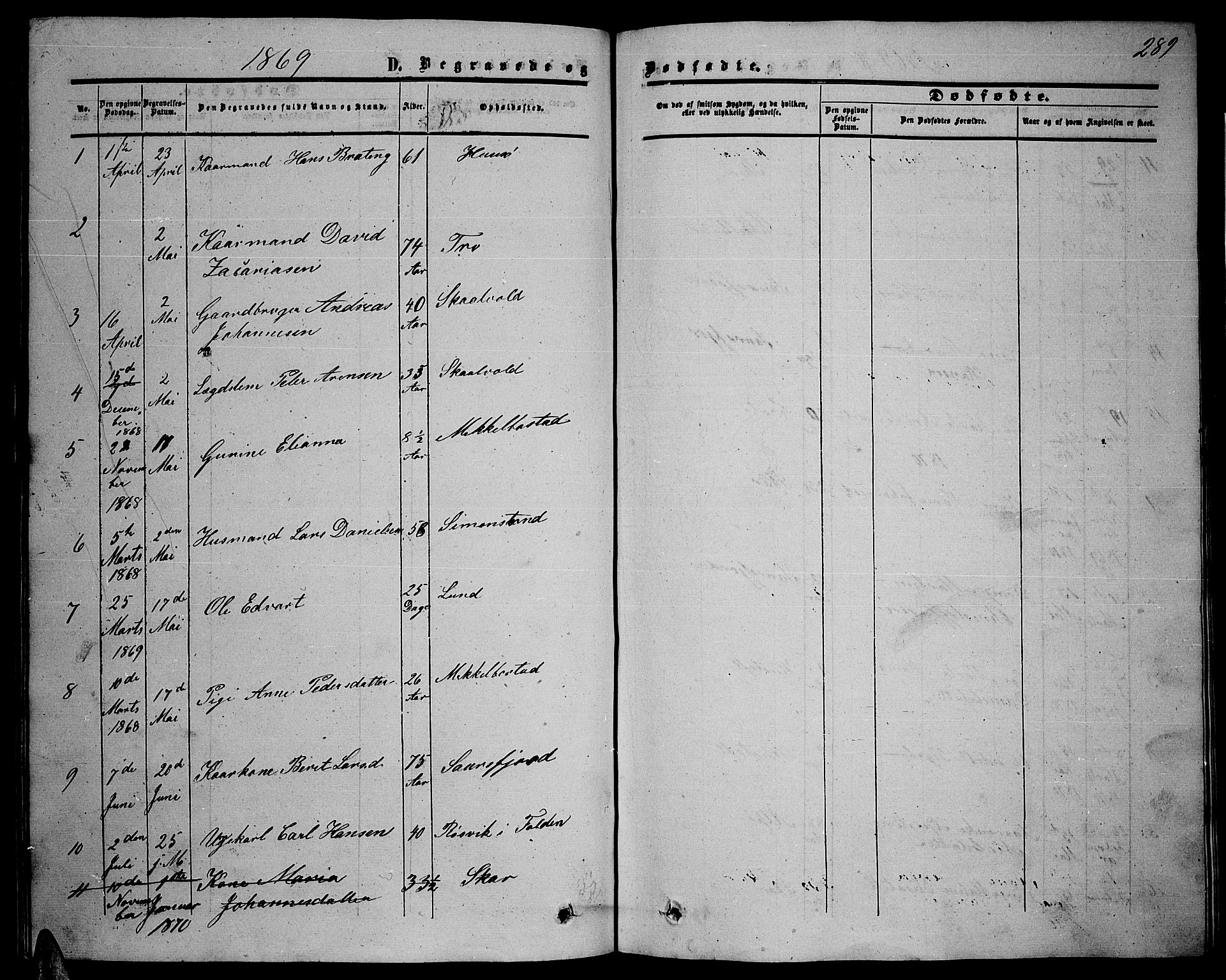 Ministerialprotokoller, klokkerbøker og fødselsregistre - Nordland, AV/SAT-A-1459/857/L0827: Parish register (copy) no. 857C02, 1852-1879, p. 289