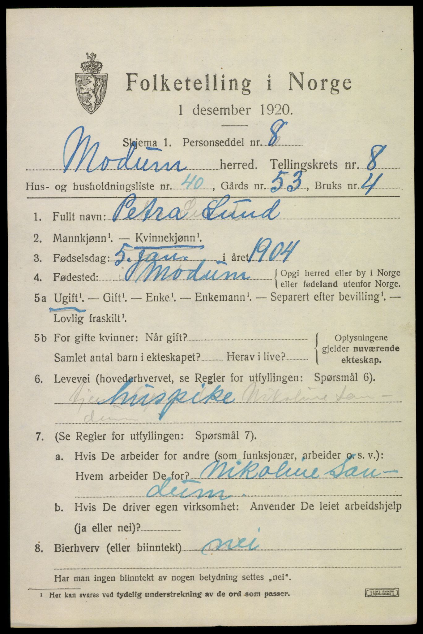 SAKO, 1920 census for Modum, 1920, p. 10859