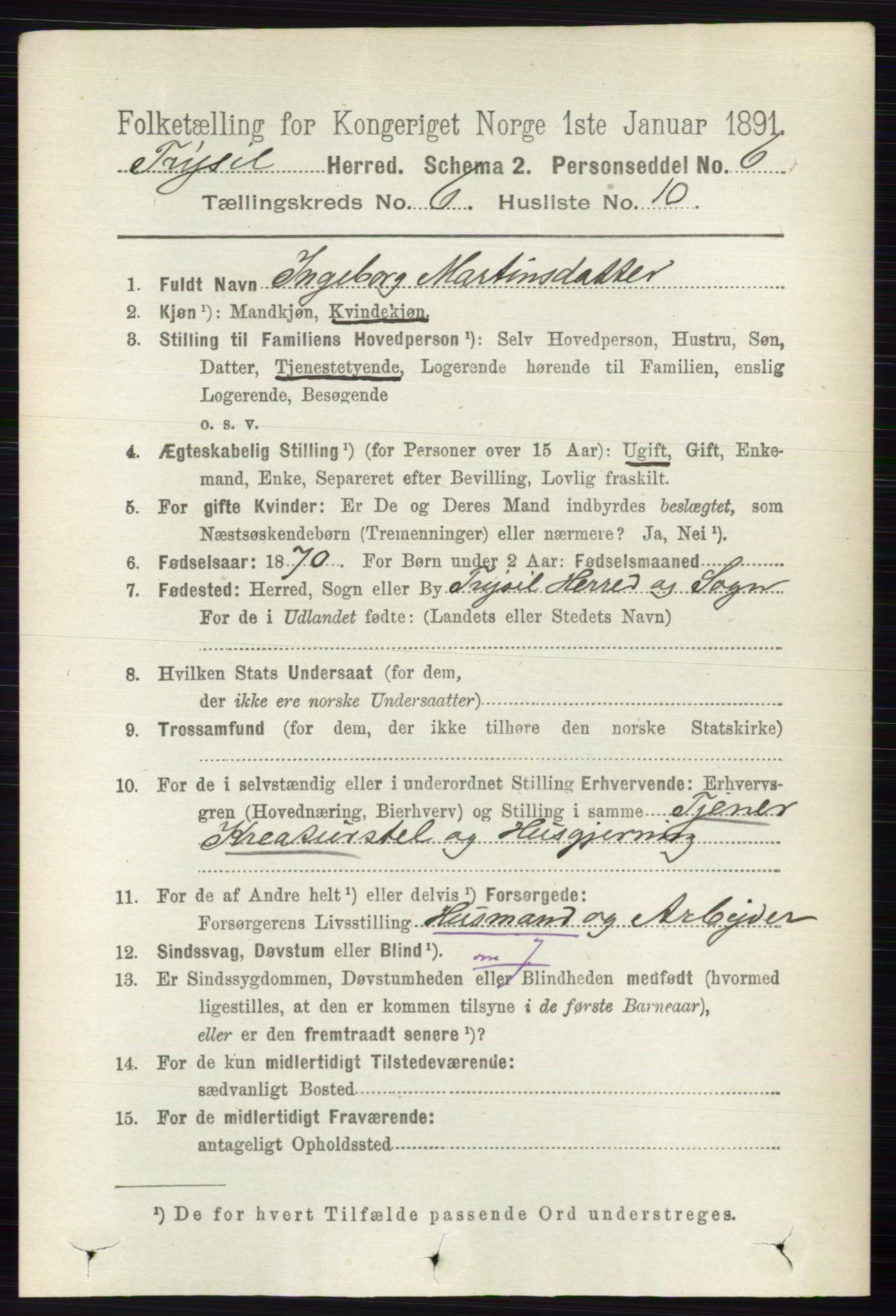 RA, 1891 census for 0428 Trysil, 1891, p. 2849