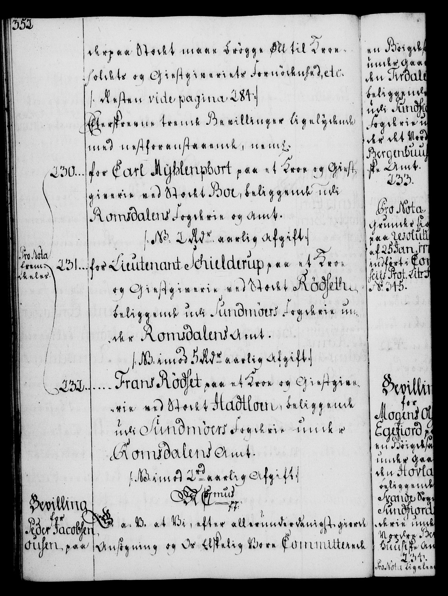 Rentekammeret, Kammerkanselliet, AV/RA-EA-3111/G/Gg/Gga/L0008: Norsk ekspedisjonsprotokoll med register (merket RK 53.8), 1768-1771, p. 352