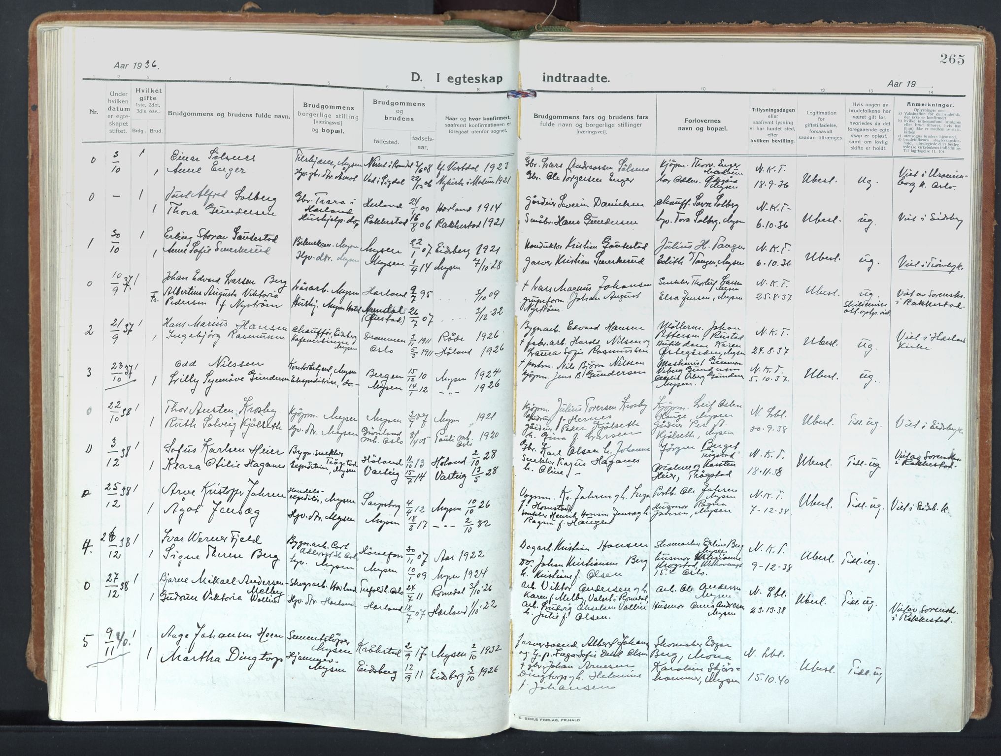 Eidsberg prestekontor Kirkebøker, AV/SAO-A-10905/F/Fd/L0001: Parish register (official) no. IV 1, 1921-1948, p. 265