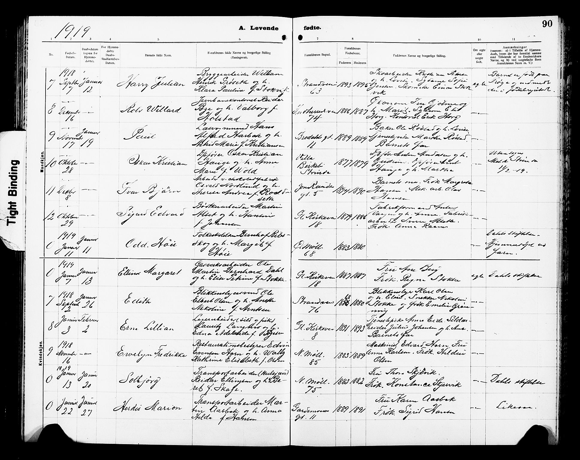 Ministerialprotokoller, klokkerbøker og fødselsregistre - Sør-Trøndelag, SAT/A-1456/605/L0256: Parish register (copy) no. 605C03, 1916-1920, p. 90