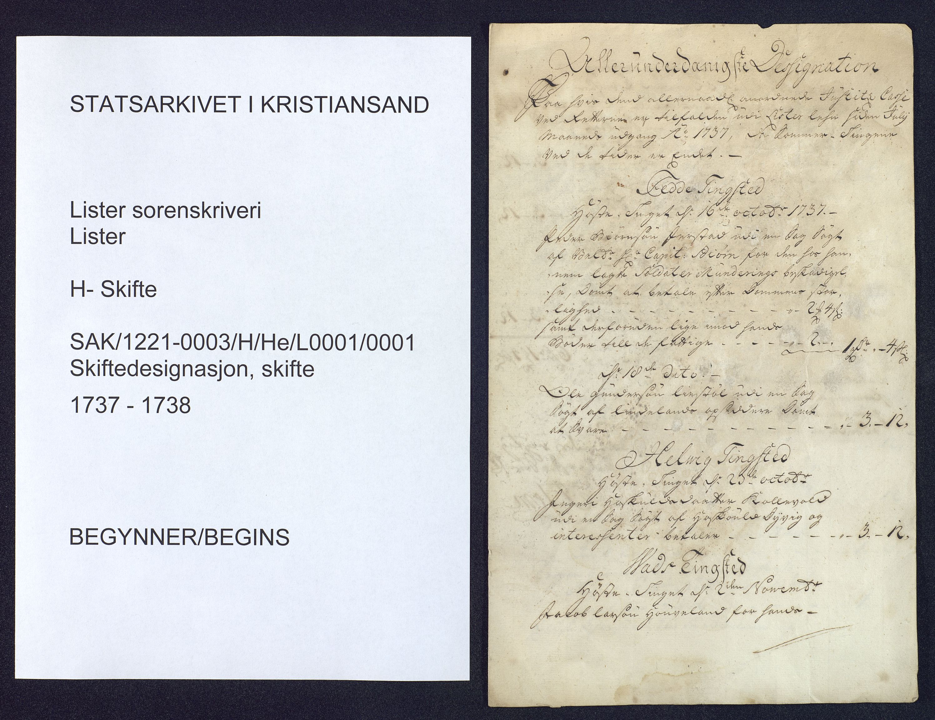 Lister sorenskriveri, AV/SAK-1221-0003/H/He/L0001/0001: Skifter / Skiftedesignasjon, skifte, 1737-1738